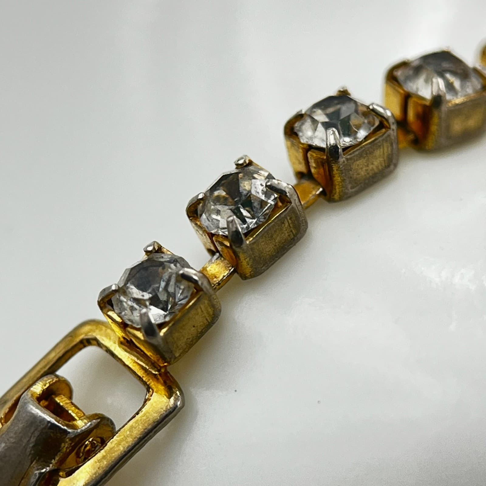 Vintage Gold-Tone Rhinestone Tennis Bracelet Delicate Sparkle Classic - Thumbnail 2