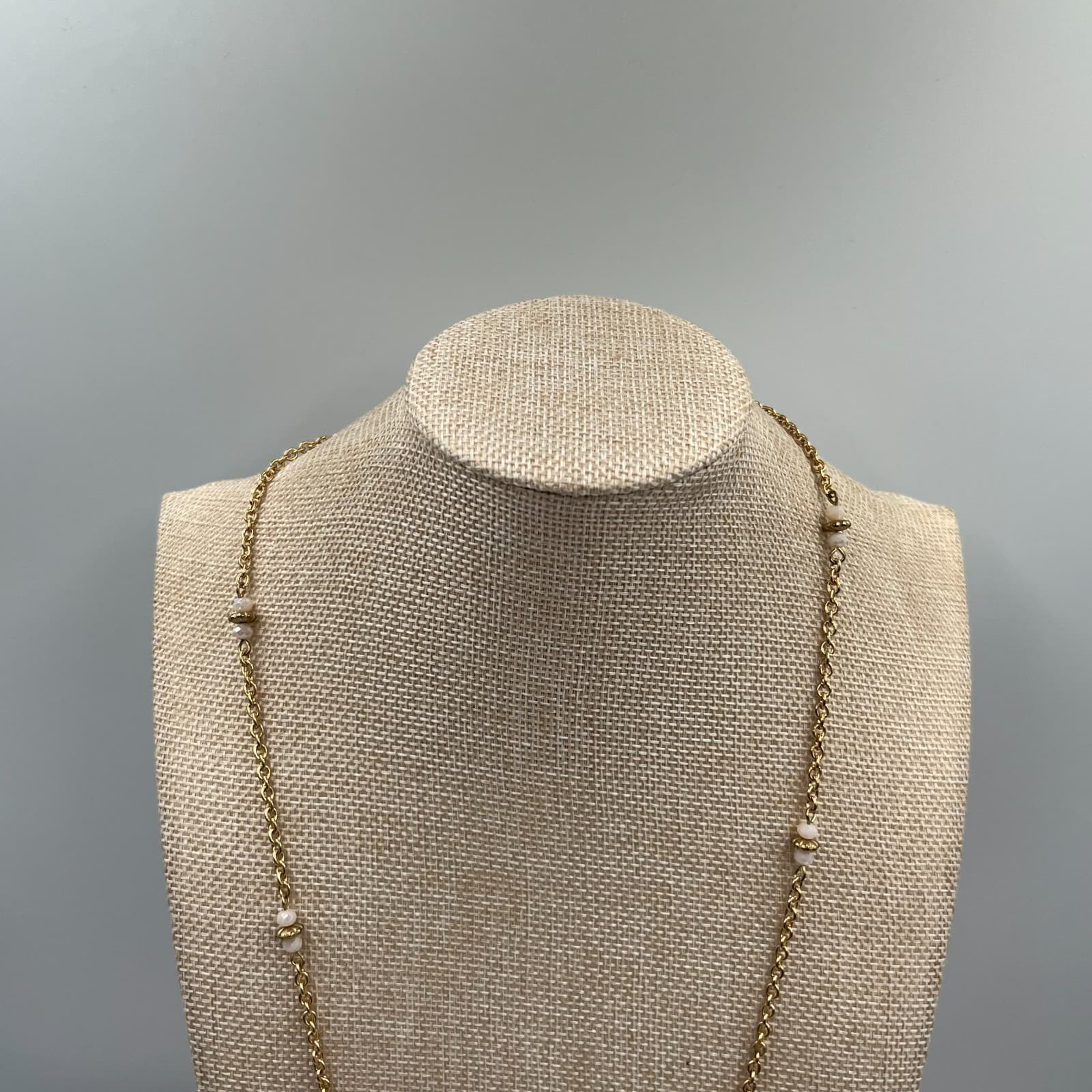 Vintage Gold Tone Long Beaded Tassel Pendant Necklace Statement Costume Jewelry - Thumbnail 2