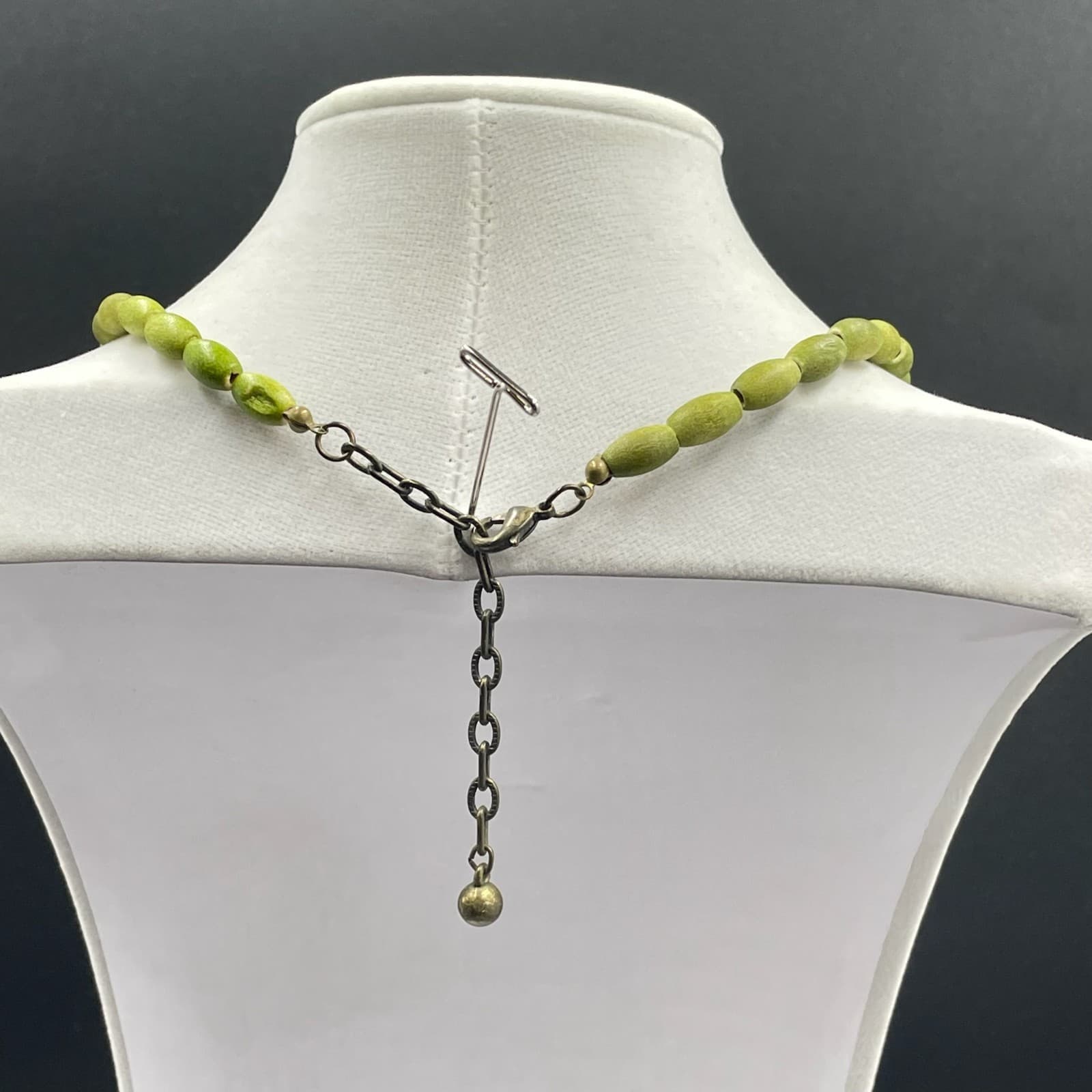 Vintage African Olive Dyed Wooden Beads Bohemian-Chic Charm Pendant Necklace - Thumbnail 9