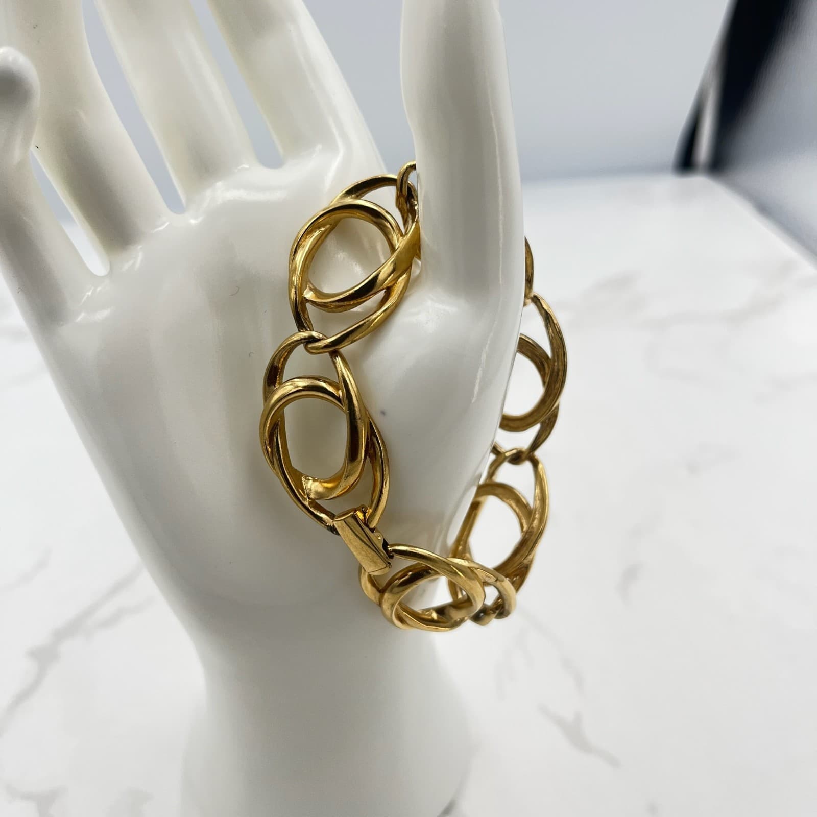 Vintage Gold-Tone Large Open Link Bracelet Modern Chunky Statement - Image 1