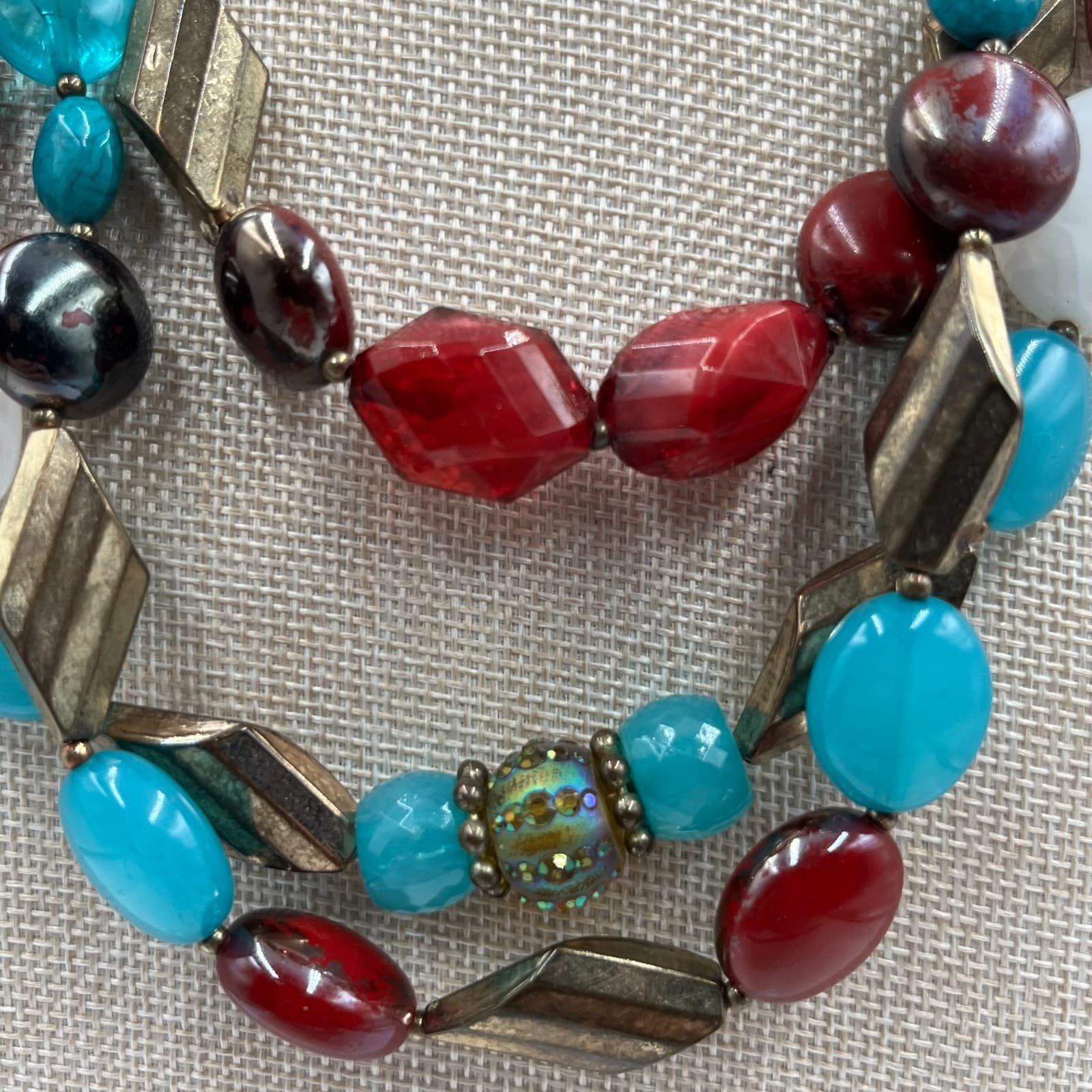 Vtg Avenue Multi Strand Beaded Statement Necklace Boho Chic Layered Wood Beaded - Thumbnail 3