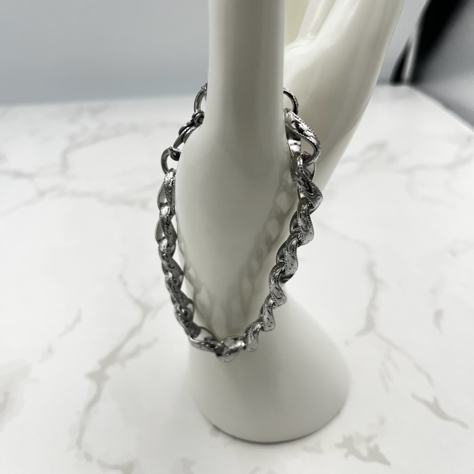 Vintage Bohemian Silver Tone Tribal Geometric Link Bracelet Adjustable Statement - Thumbnail 2