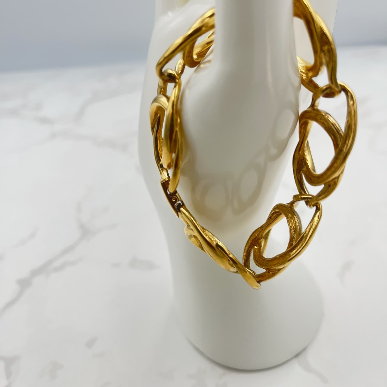 Vintage Gold-Tone Large Open Link Bracelet Modern Chunky Statement - Thumbnail 4