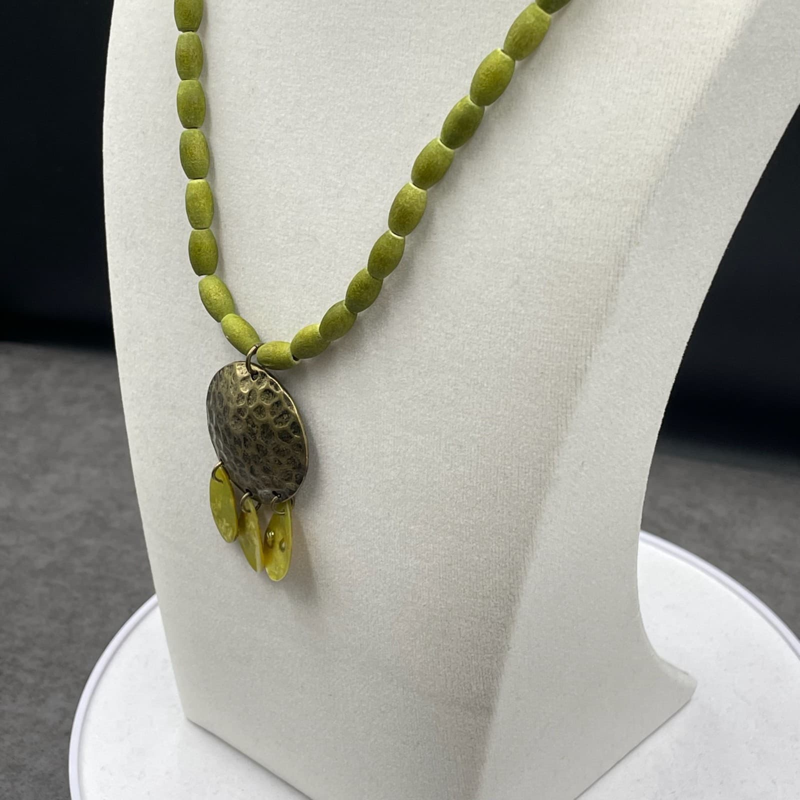 Vintage African Olive Dyed Wooden Beads Bohemian-Chic Charm Pendant Necklace - Thumbnail 6