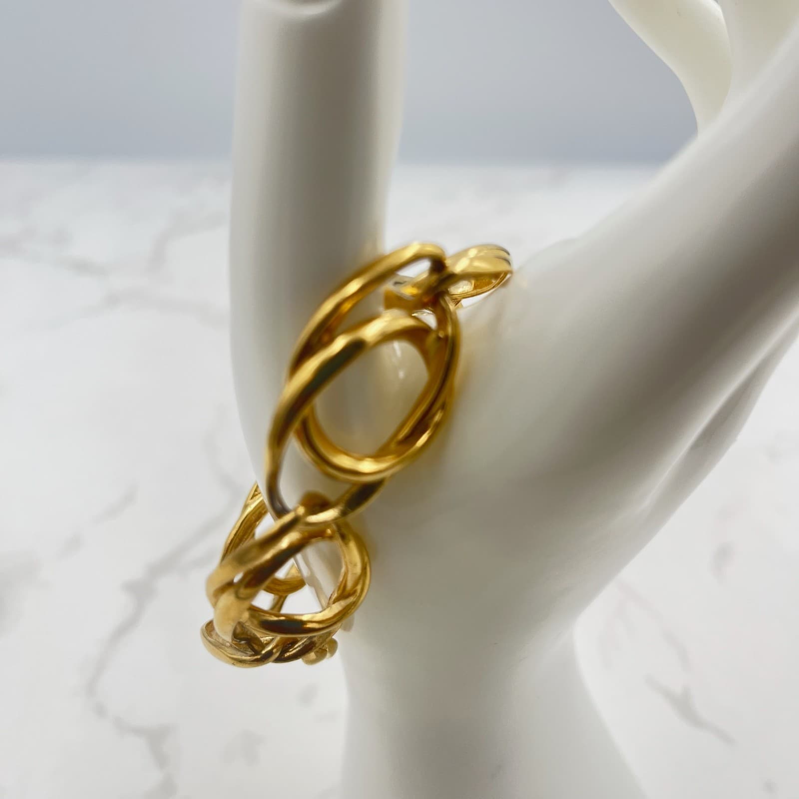 Vintage Gold-Tone Large Open Link Bracelet Modern Chunky Statement - Thumbnail 2