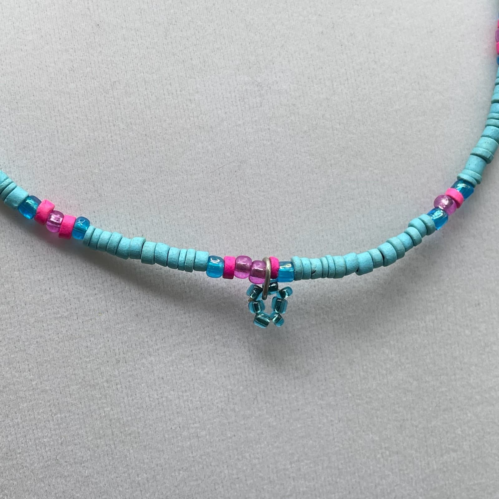 Vintage Retro Oval Link Lobster Teal Pink Charm African Vinyl Disc Beaded - Thumbnail 5