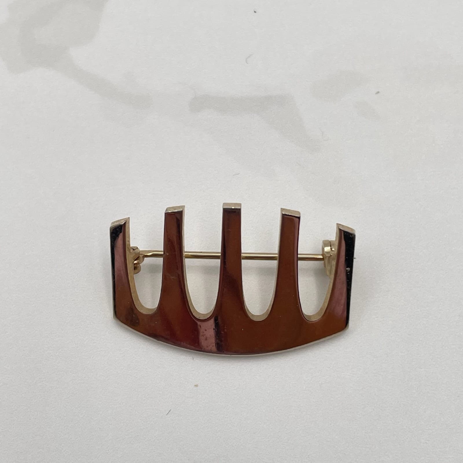 Vintage Gold Tone Brooch Pin Modernist Abstract Geometric Bar Crown Style Estate - Thumbnail 12