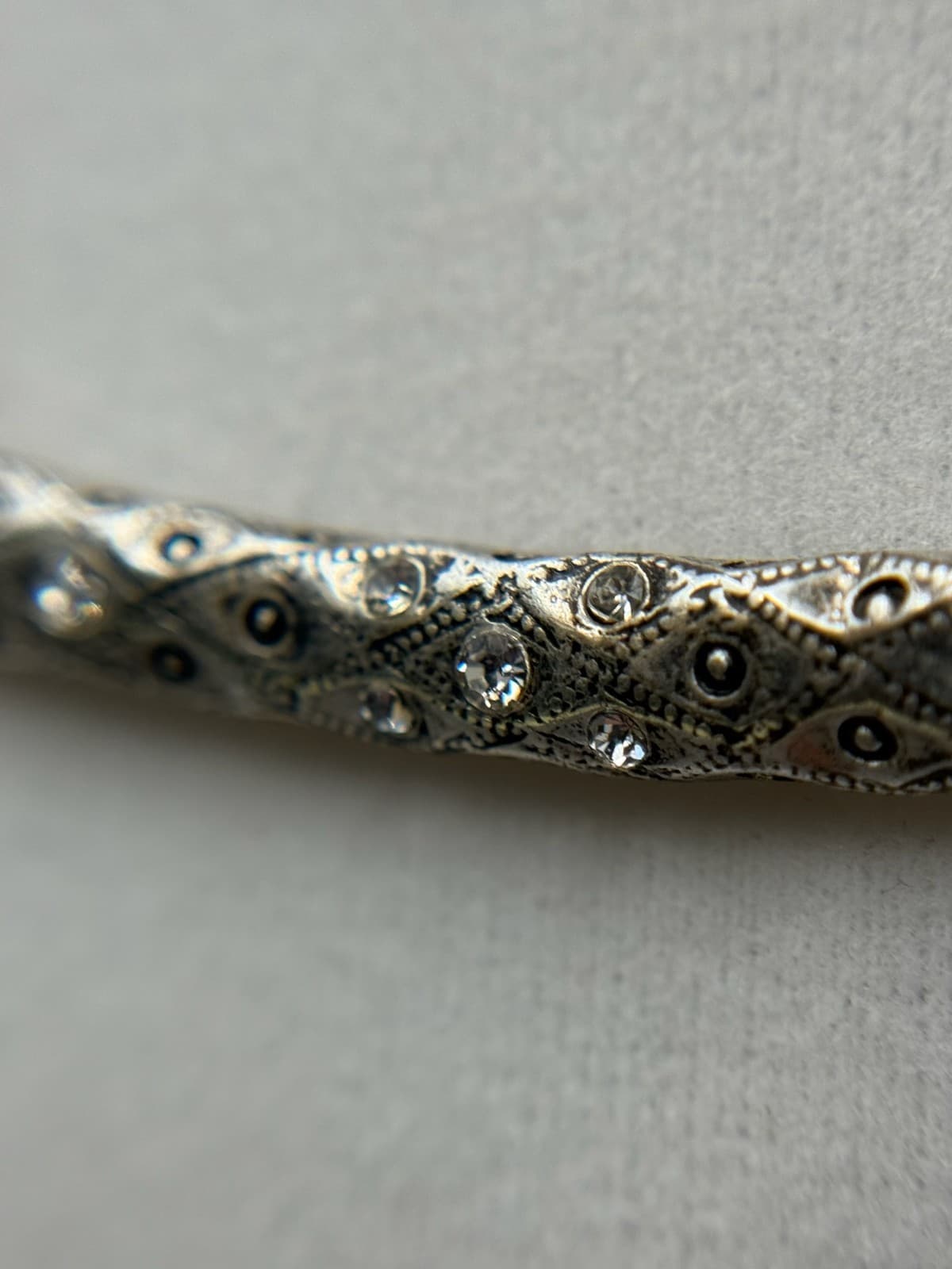 Vintage Minimalist Bar Pendant Necklace Silver Tone 15" Clear Rhinestone Chain - Thumbnail 5