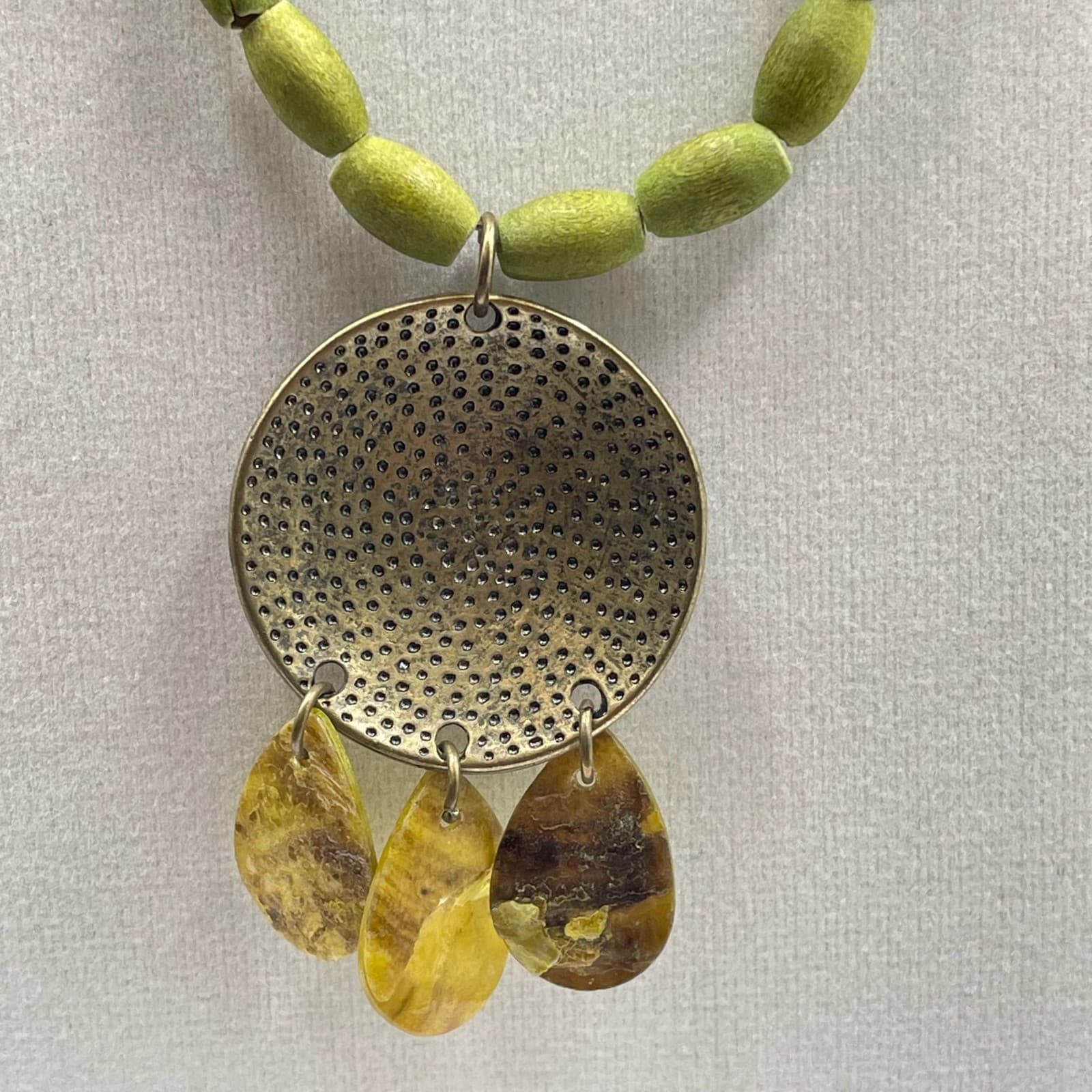 Vintage African Olive Dyed Wooden Beads Bohemian-Chic Charm Pendant Necklace - Thumbnail 13