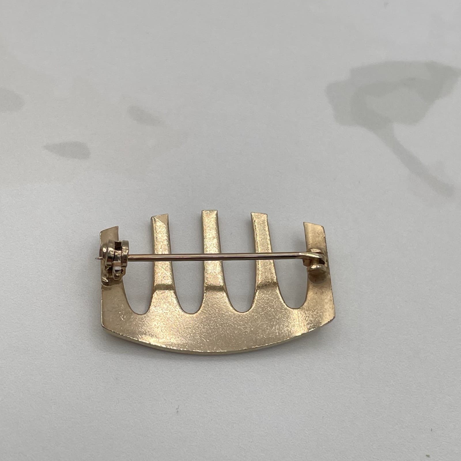 Vintage Gold Tone Brooch Pin Modernist Abstract Geometric Bar Crown Style Estate - Thumbnail 4