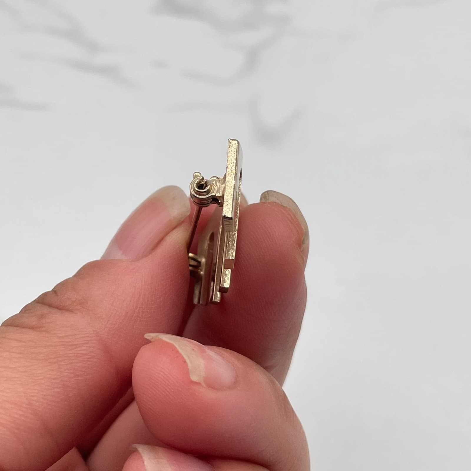 Vintage Gold Tone Brooch Pin Modernist Abstract Geometric Bar Crown Style Estate - Thumbnail 7