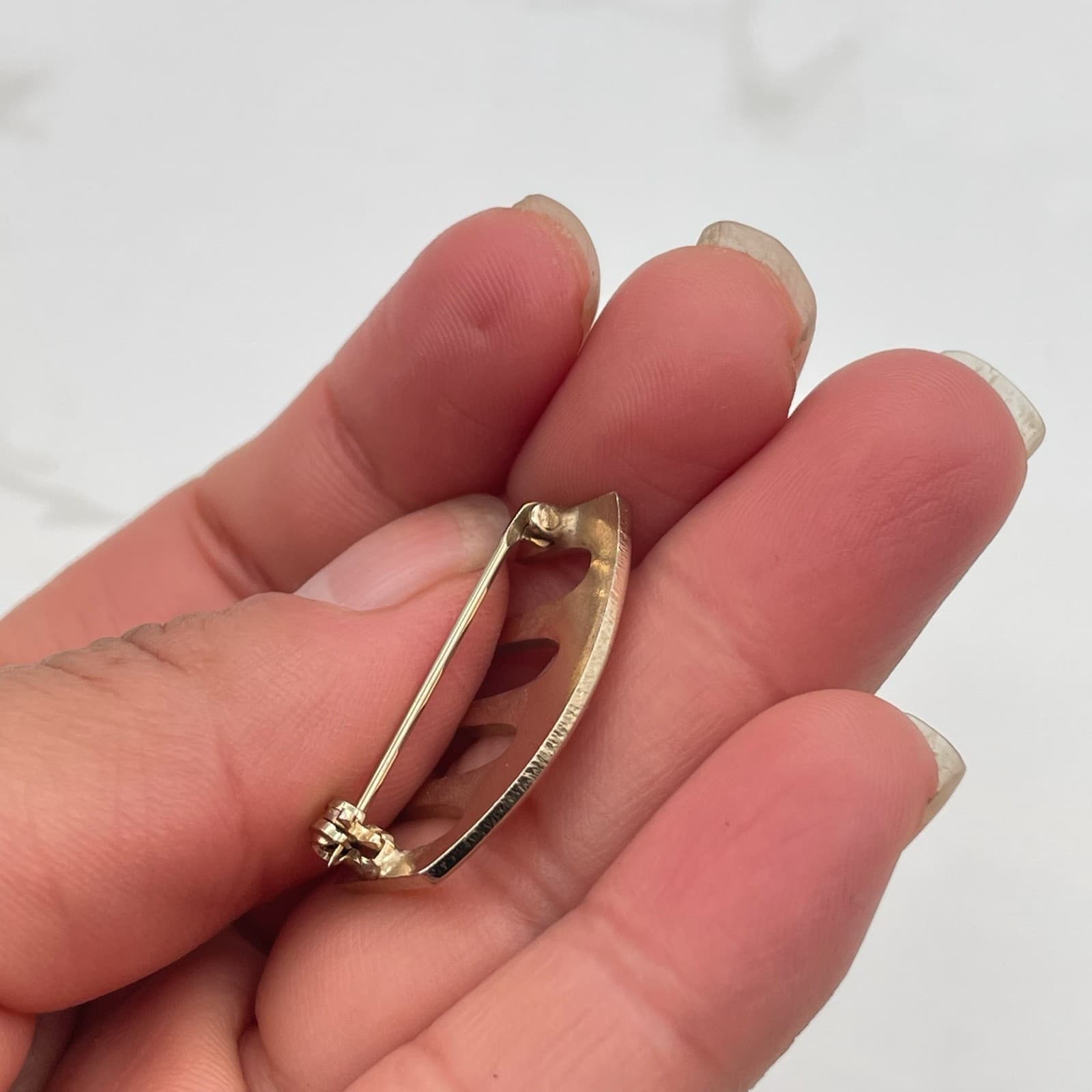 Vintage Gold Tone Brooch Pin Modernist Abstract Geometric Bar Crown Style Estate - Thumbnail 9