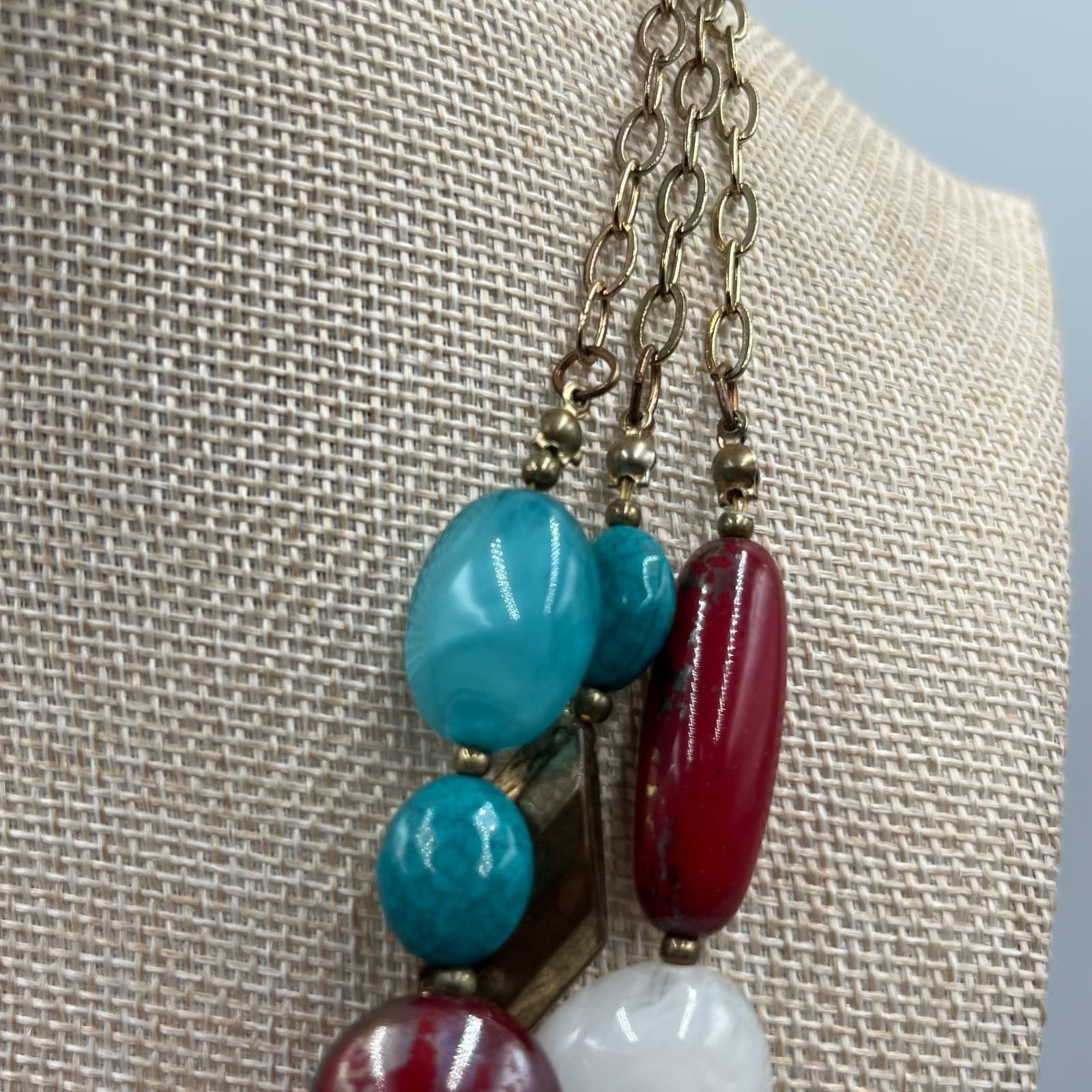 Vtg Avenue Multi Strand Beaded Statement Necklace Boho Chic Layered Wood Beaded - Thumbnail 4