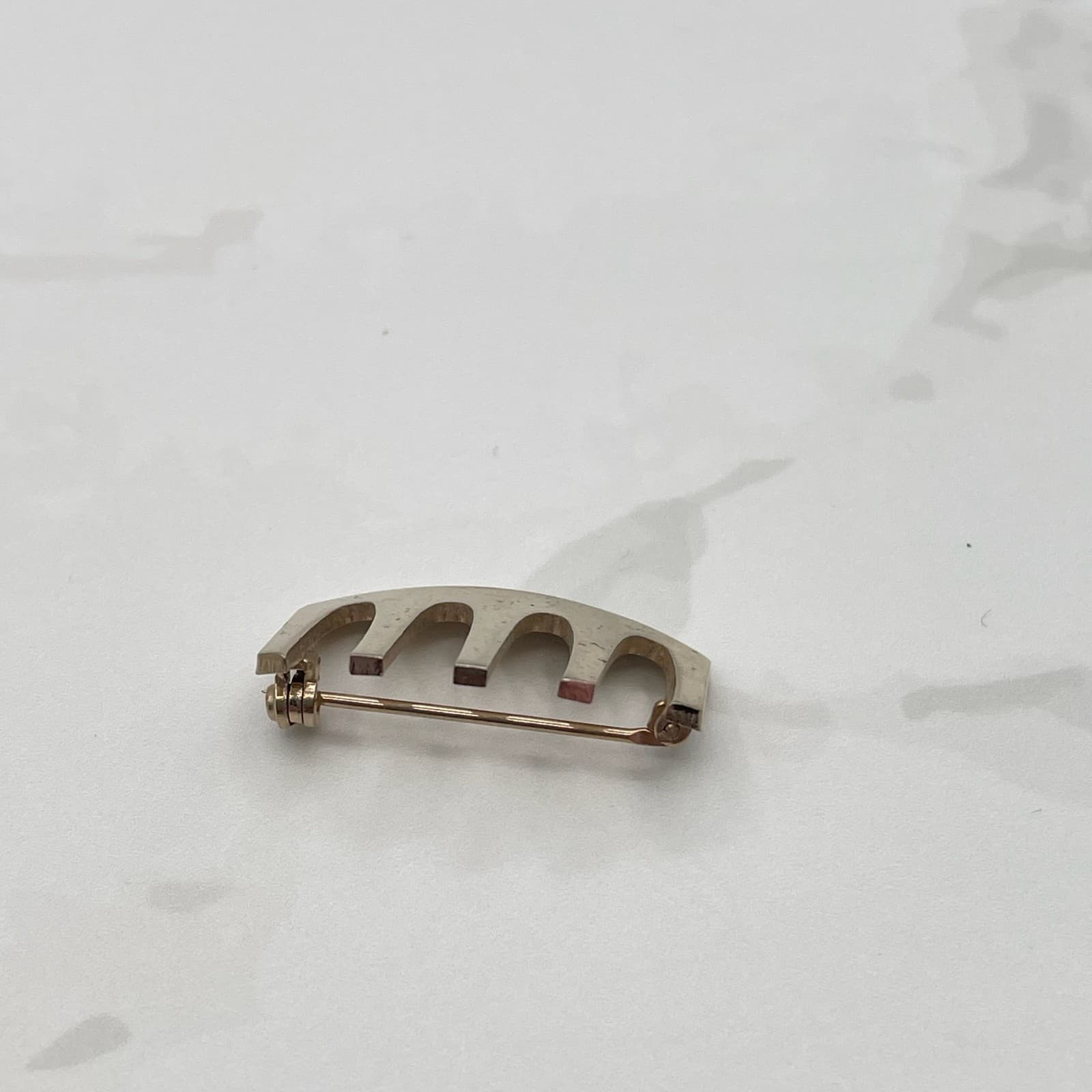 Vintage Gold Tone Brooch Pin Modernist Abstract Geometric Bar Crown Style Estate - Thumbnail 3