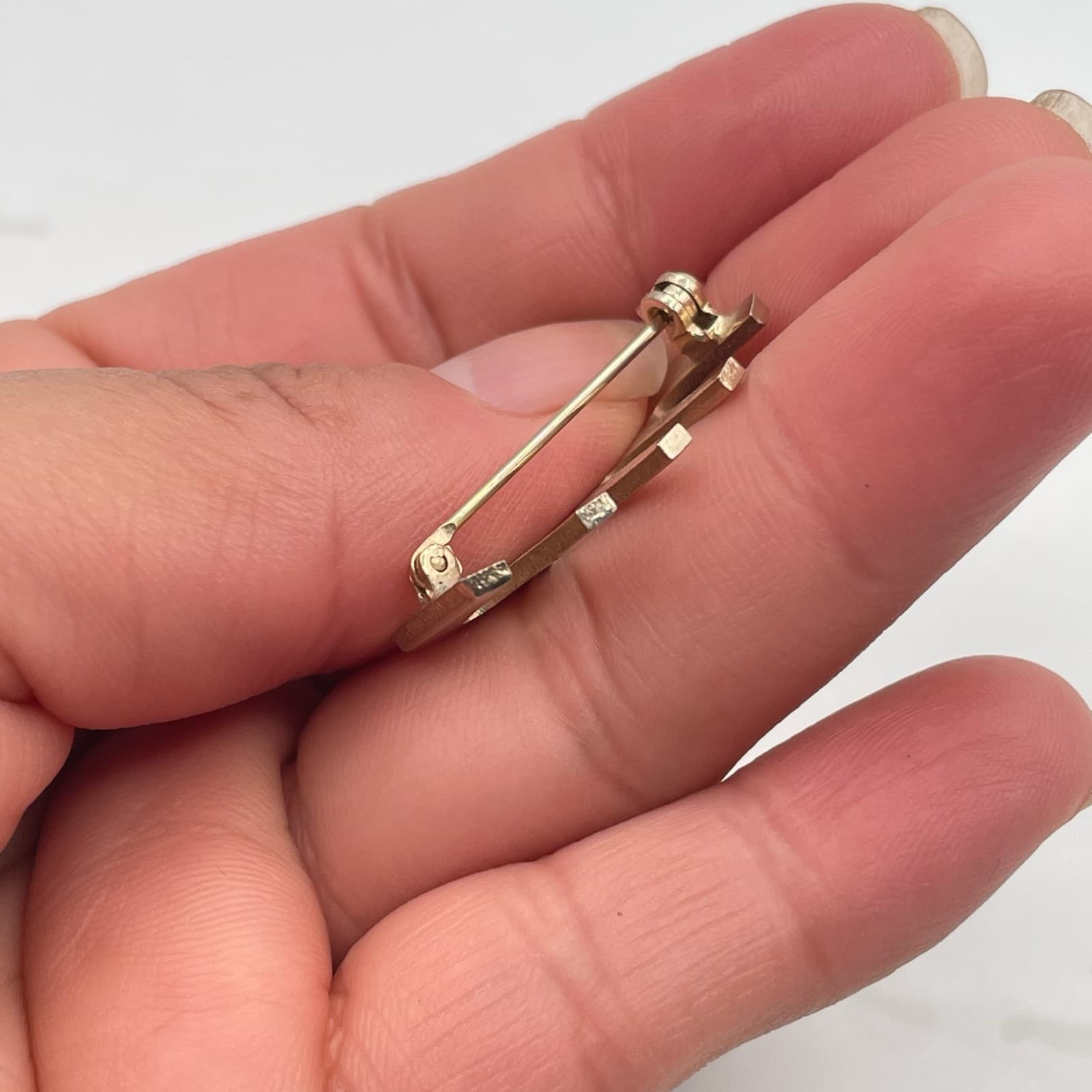 Vintage Gold Tone Brooch Pin Modernist Abstract Geometric Bar Crown Style Estate - Thumbnail 6