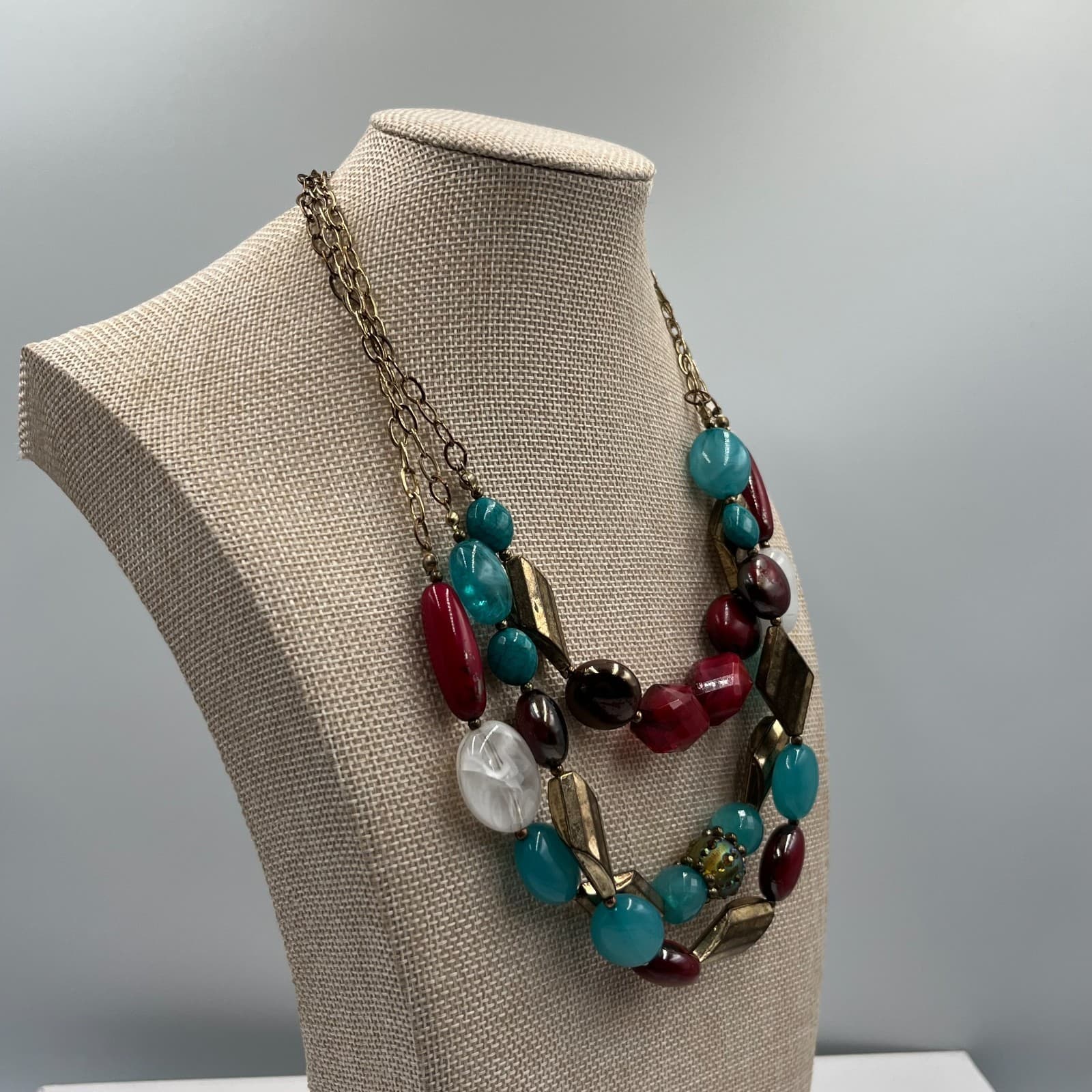 Vtg Avenue Multi Strand Beaded Statement Necklace Boho Chic Layered Wood Beaded - Thumbnail 5