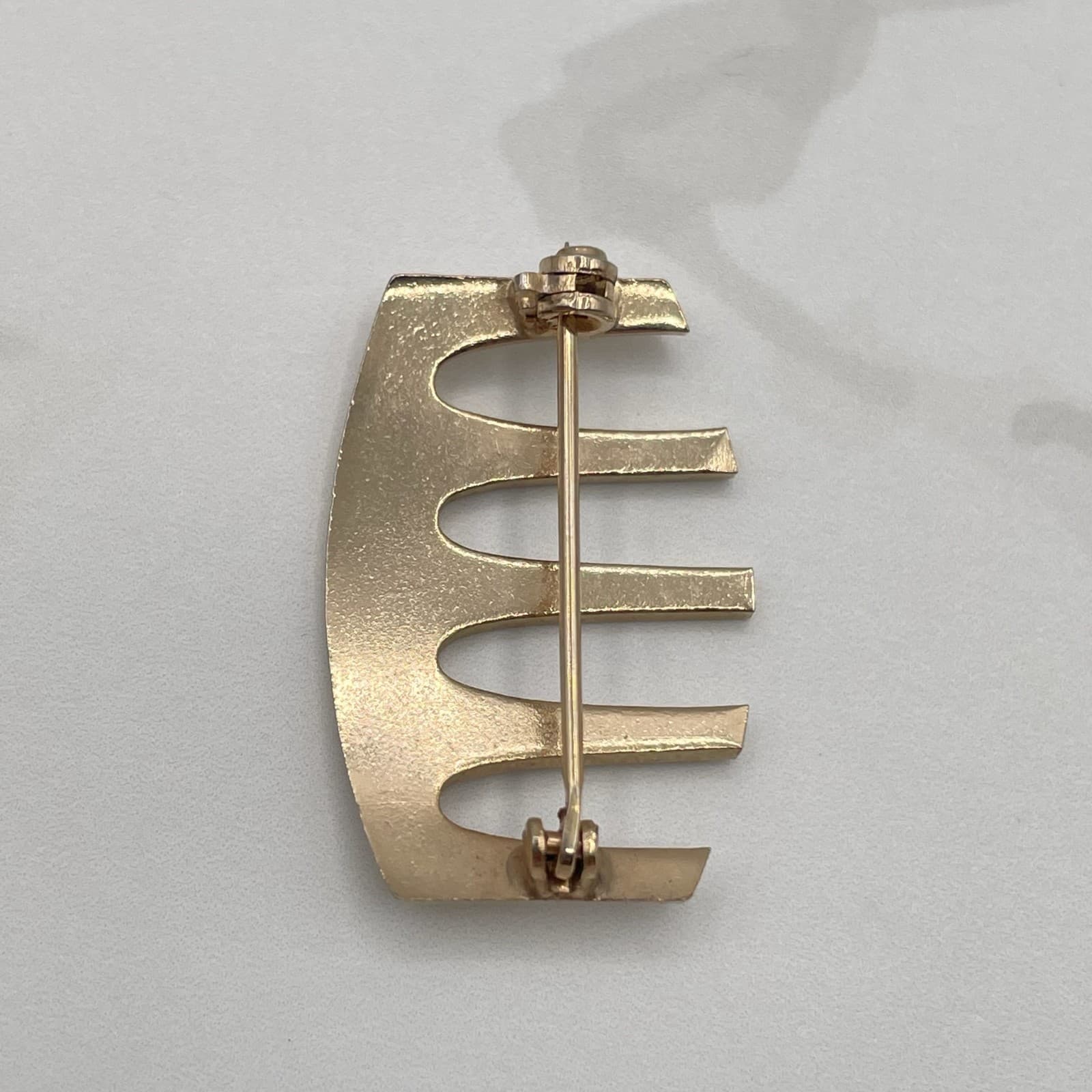 Vintage Gold Tone Brooch Pin Modernist Abstract Geometric Bar Crown Style Estate - Thumbnail 5