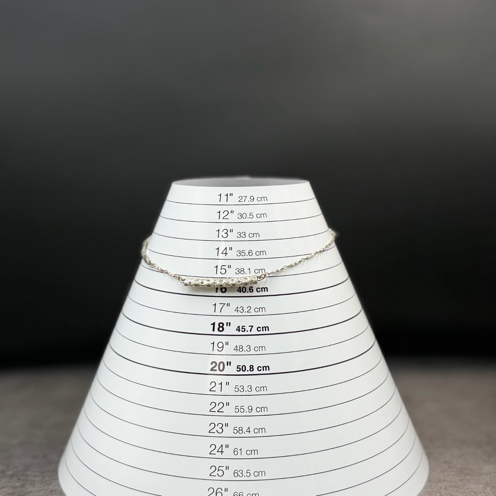 Vintage Minimalist Bar Pendant Necklace Silver Tone 15" Clear Rhinestone Chain - Thumbnail 9