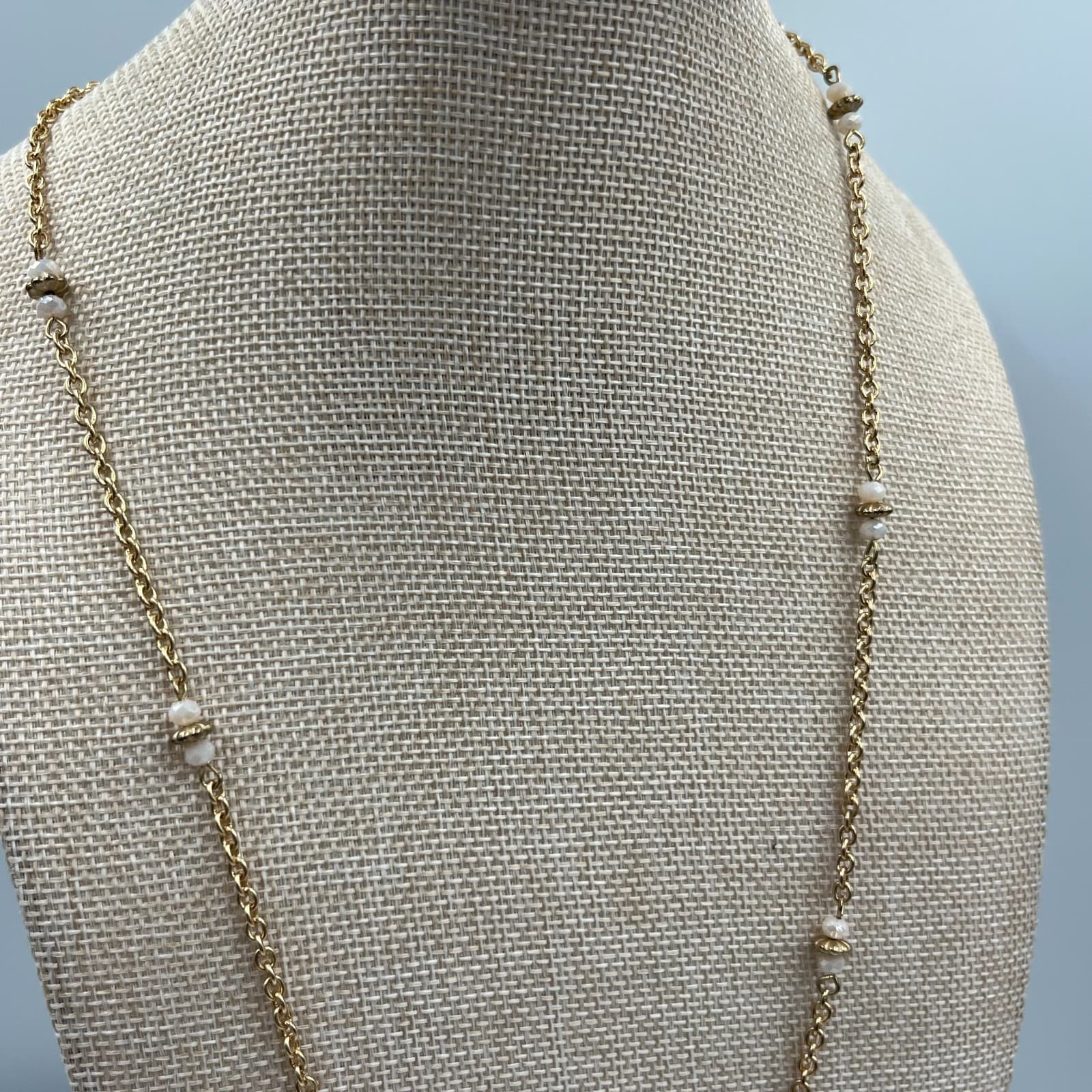 Vintage Gold Tone Long Beaded Tassel Pendant Necklace Statement Costume Jewelry - Thumbnail 5