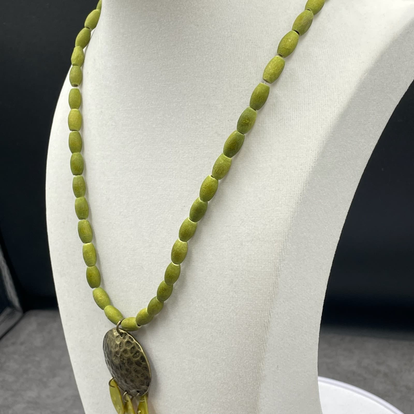 Vintage African Olive Dyed Wooden Beads Bohemian-Chic Charm Pendant Necklace - Thumbnail 7