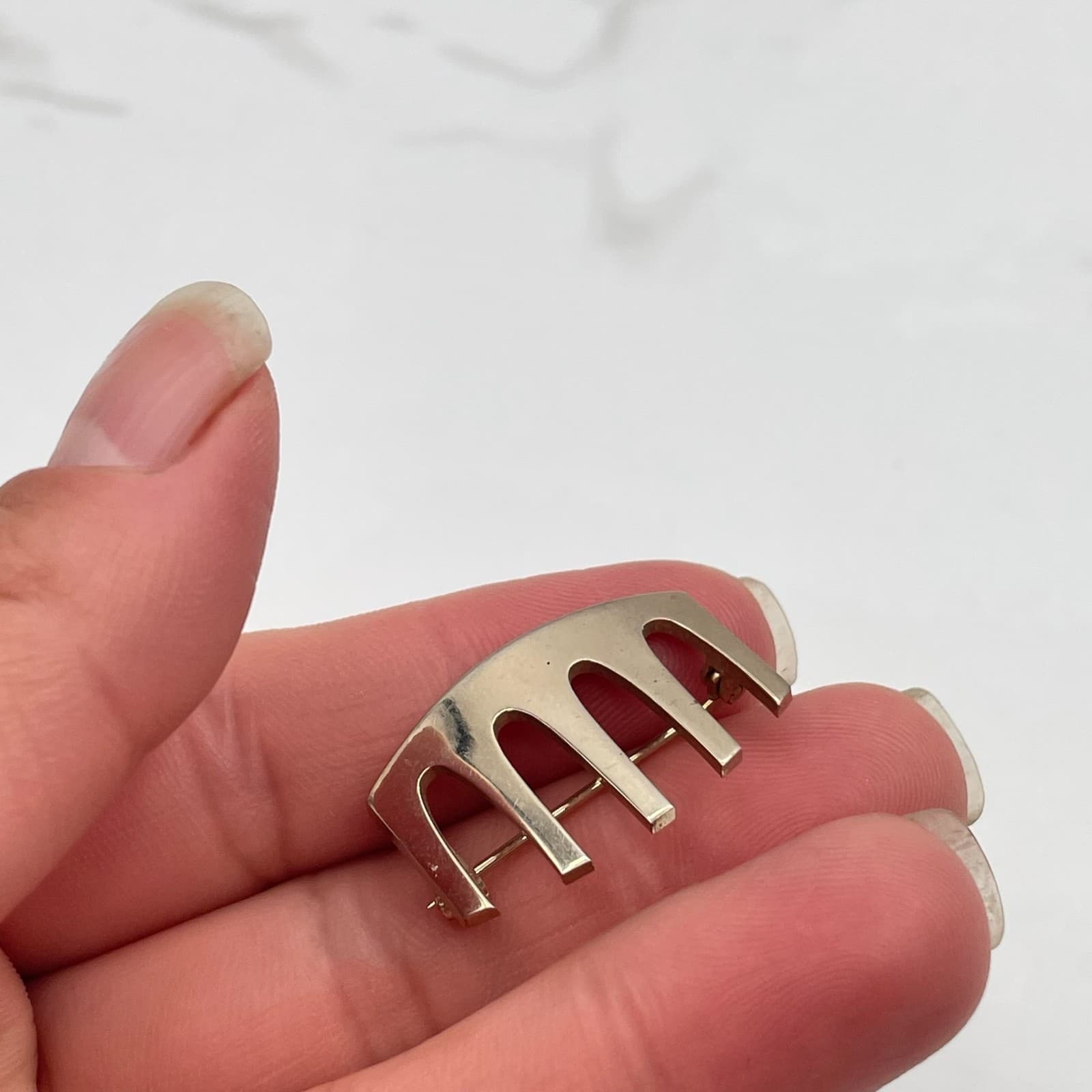 Vintage Gold Tone Brooch Pin Modernist Abstract Geometric Bar Crown Style Estate - Thumbnail 10