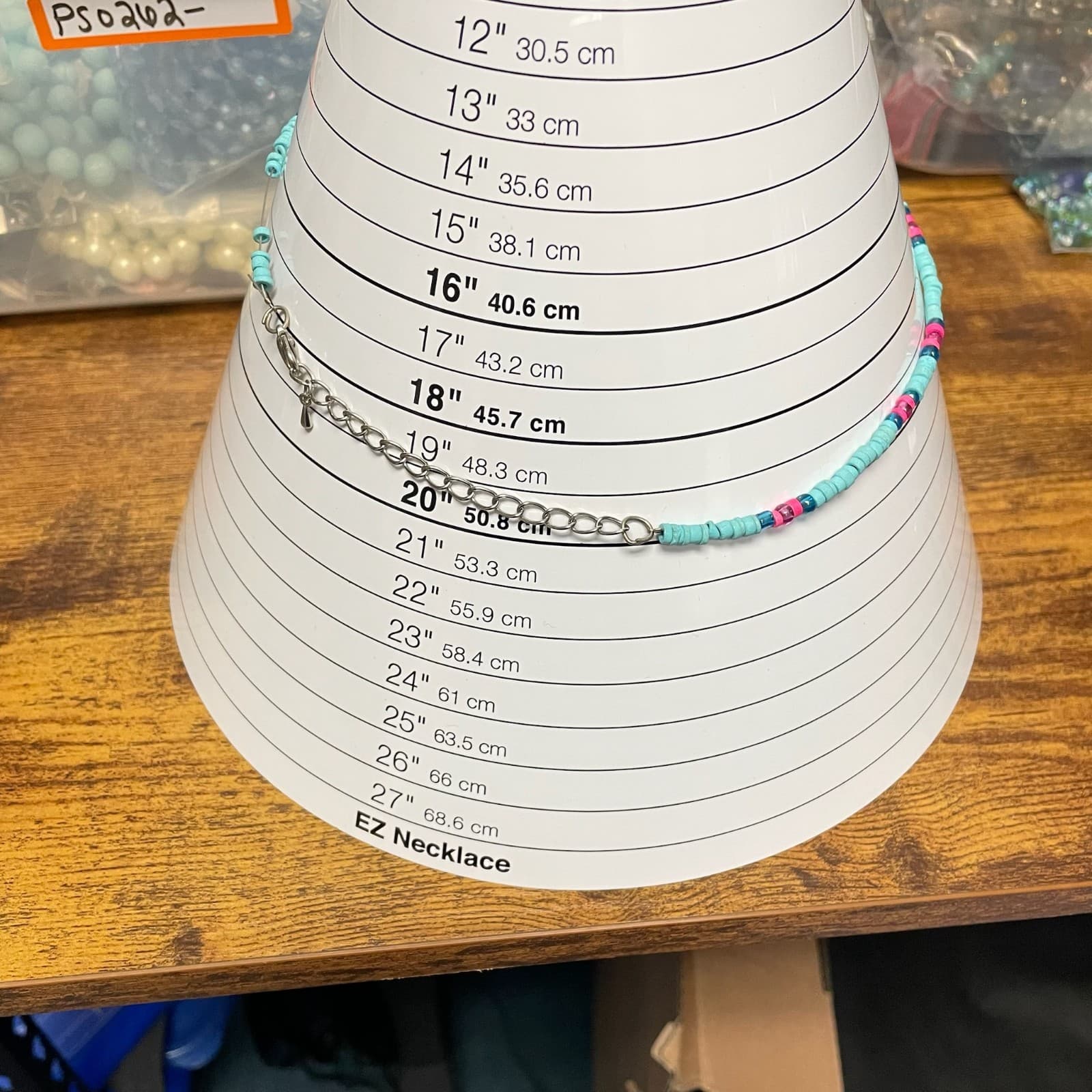 Vintage Retro Oval Link Lobster Teal Pink Charm African Vinyl Disc Beaded - Thumbnail 2