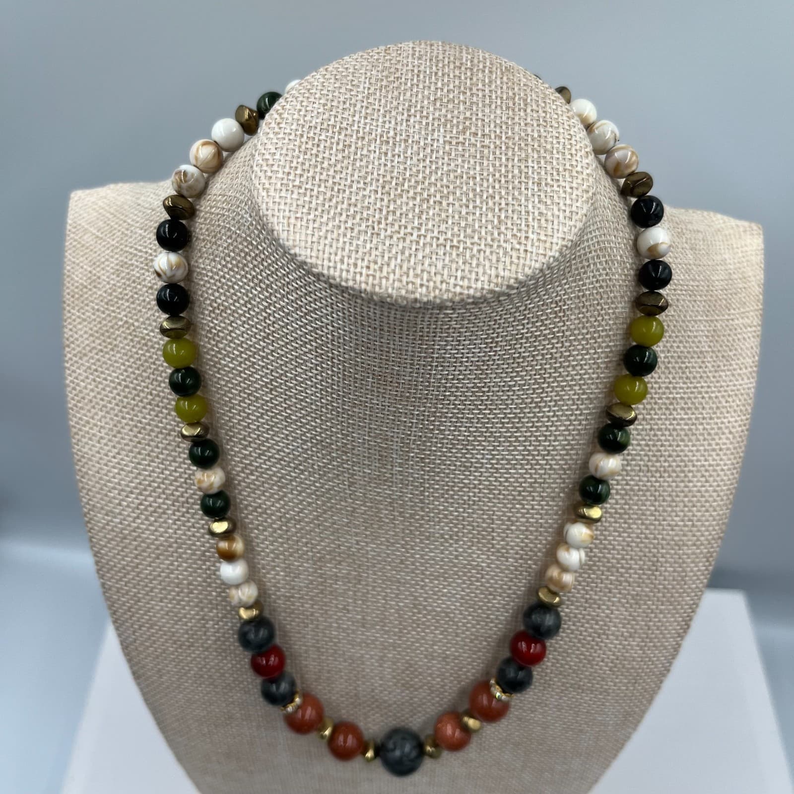 Vintage Multi Stone Beaded Necklace Mixed Gemstones Boho Statement 24" Estate - Thumbnail 2