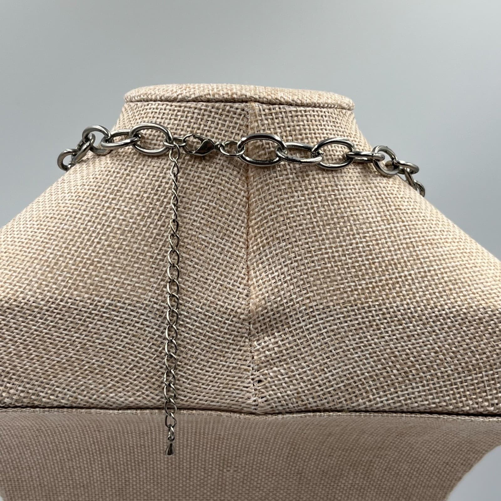 Vintage Mid Century Blue Art Glass Statement Necklace Silver Tone Chunky Boho - Thumbnail 6