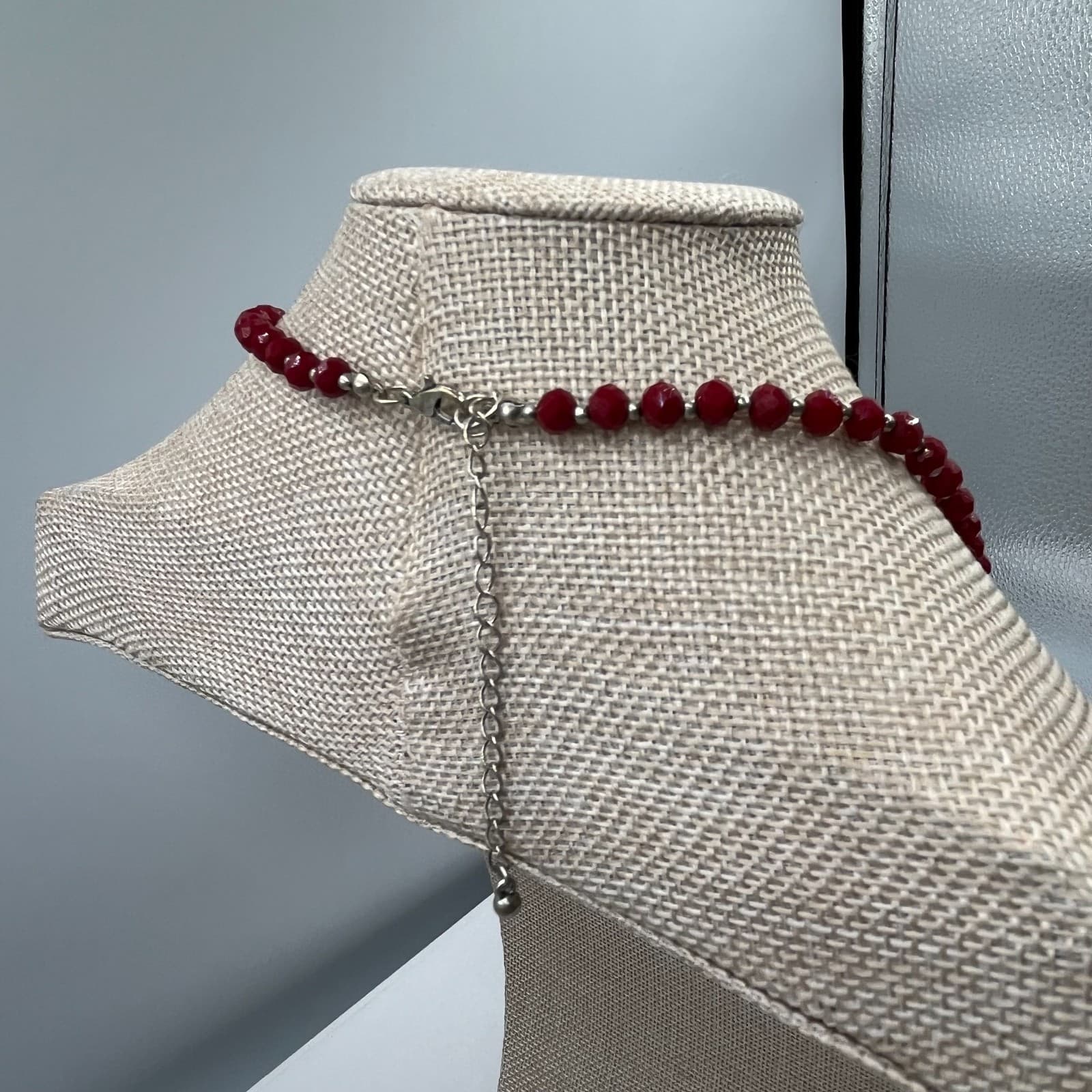 Vintage Red Beaded Statement Necklace Buffalo Plaid Tassel Pendant Boho Jewelry - Thumbnail 8