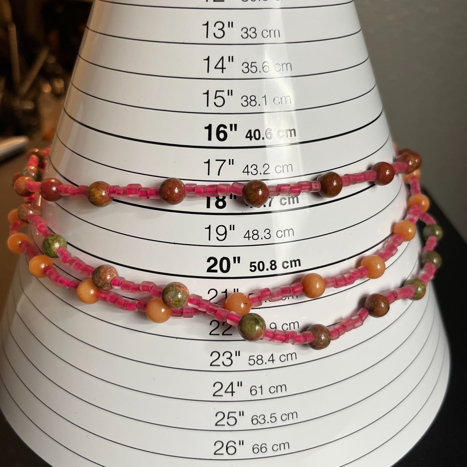 Vintage Multi Strand Beaded Necklace Earth Tone Green Pink Orange Boho Statement - Thumbnail 8