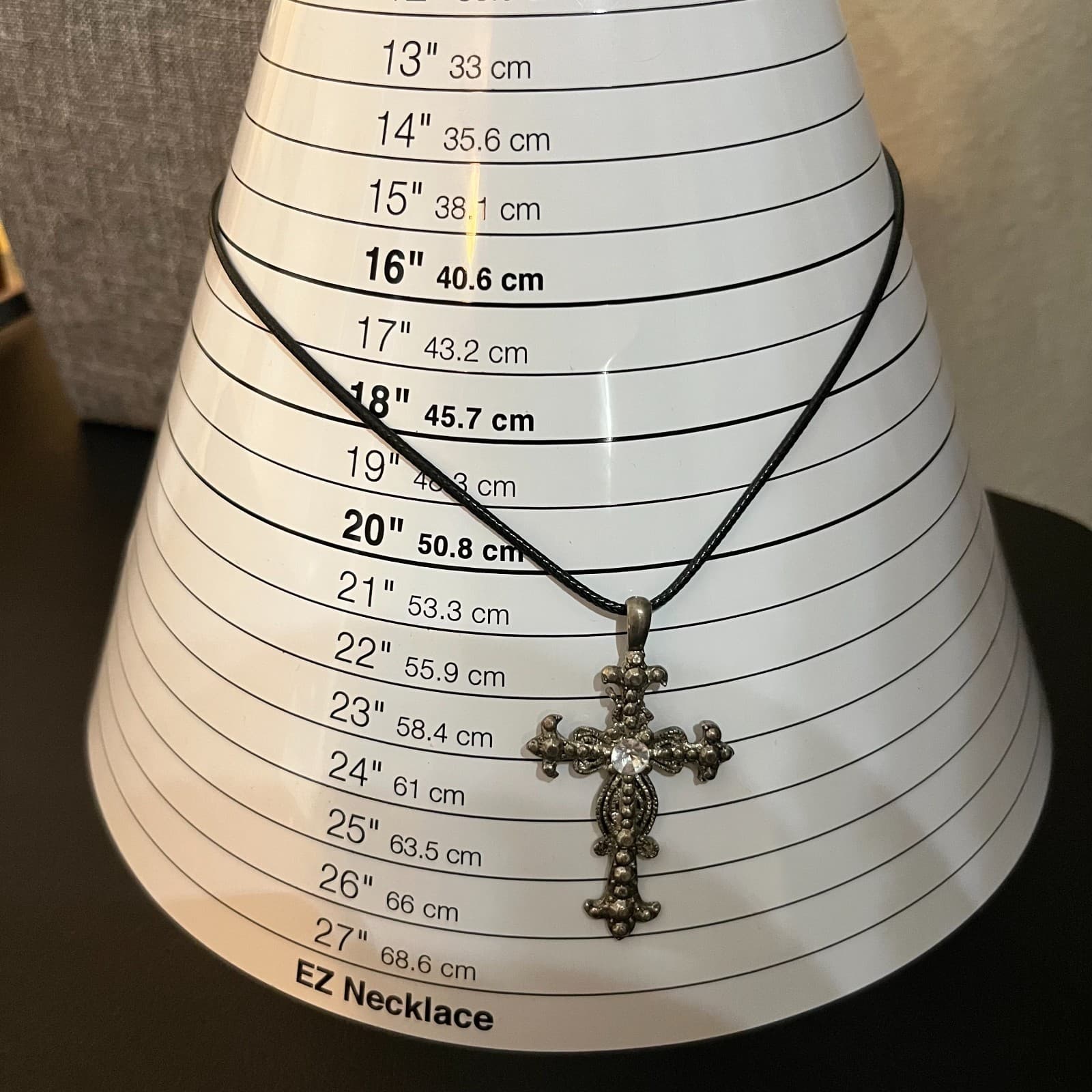 Vintage Ornate Silver Cross Pendant Necklace Fleur De Lis Crystal Gothic Victori - Thumbnail 10