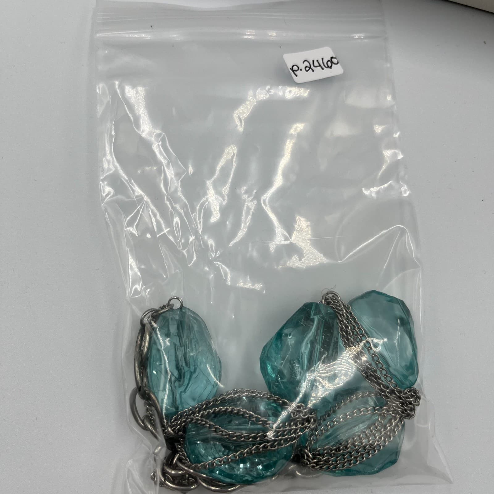 Vintage Mid Century Blue Art Glass Statement Necklace Silver Tone Chunky Boho - Thumbnail 8