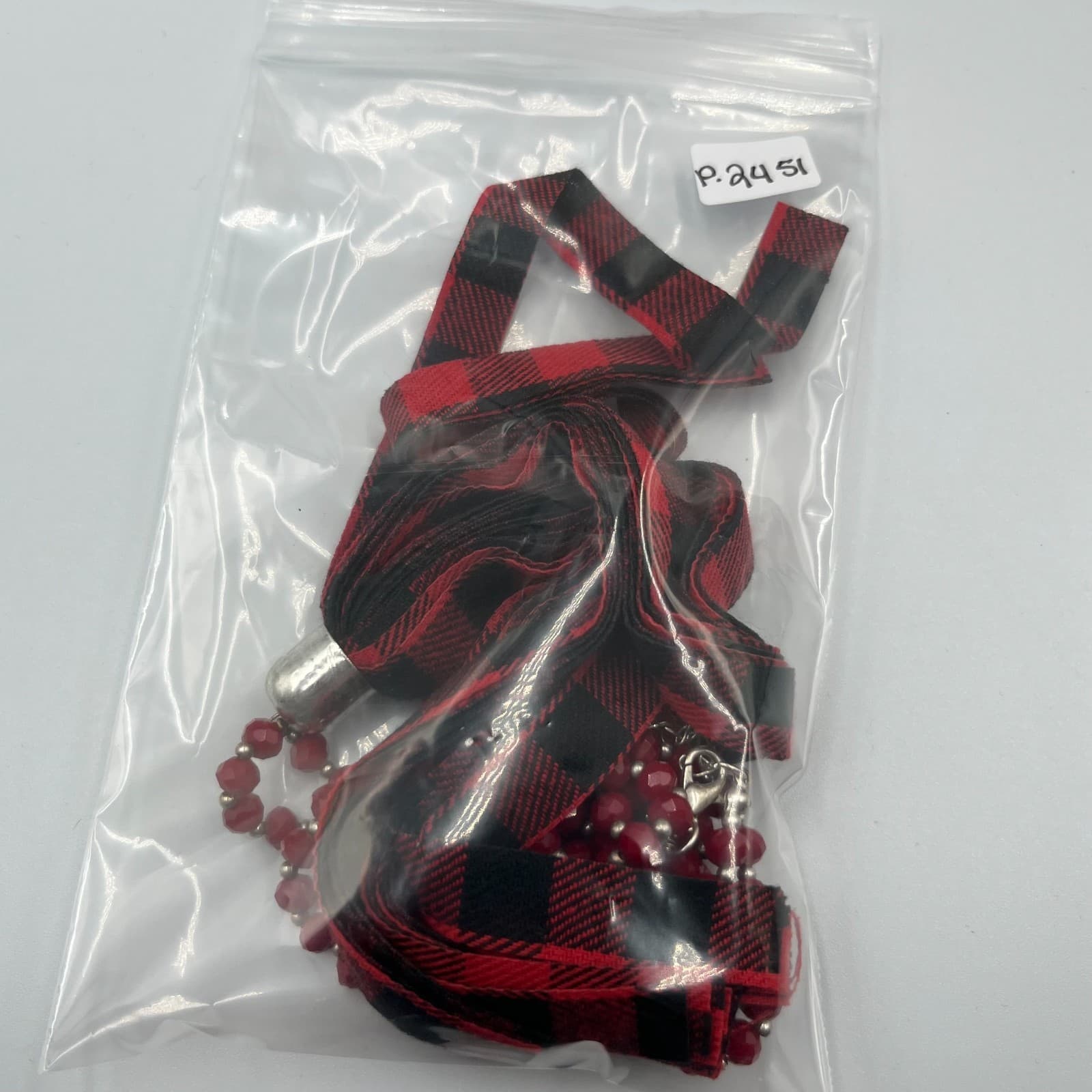 Vintage Red Beaded Statement Necklace Buffalo Plaid Tassel Pendant Boho Jewelry - Thumbnail 10