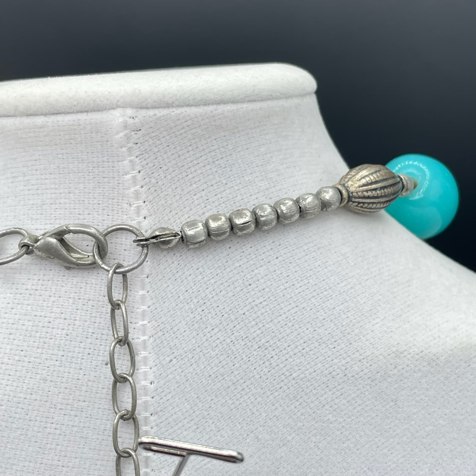 Vintage Classic Teal Blue Lobster Adjustable Chunky Glass Beaded Necklace - Thumbnail 9