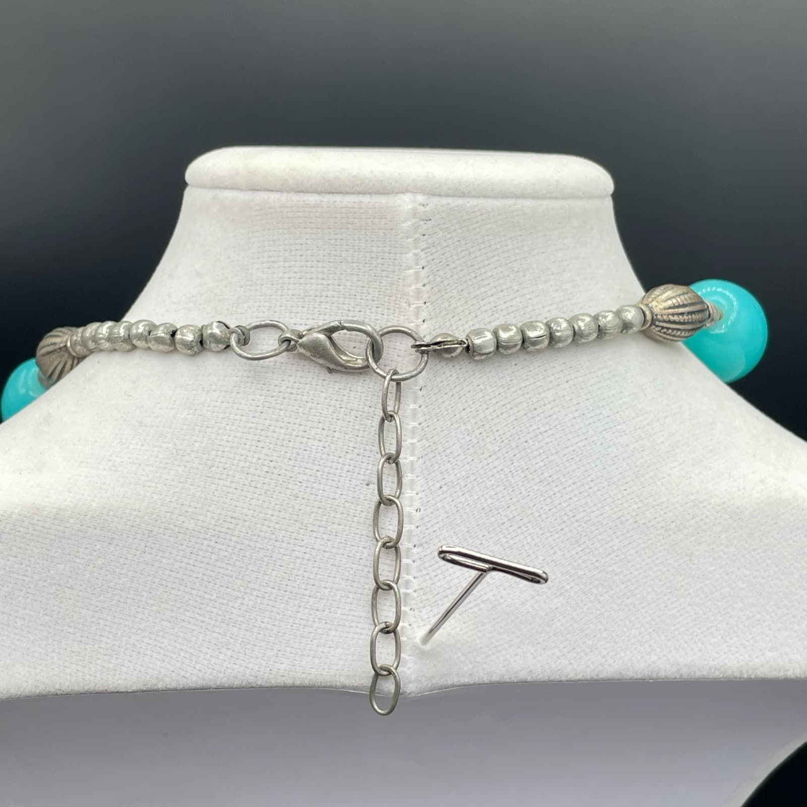 Vintage Classic Teal Blue Lobster Adjustable Chunky Glass Beaded Necklace - Thumbnail 8