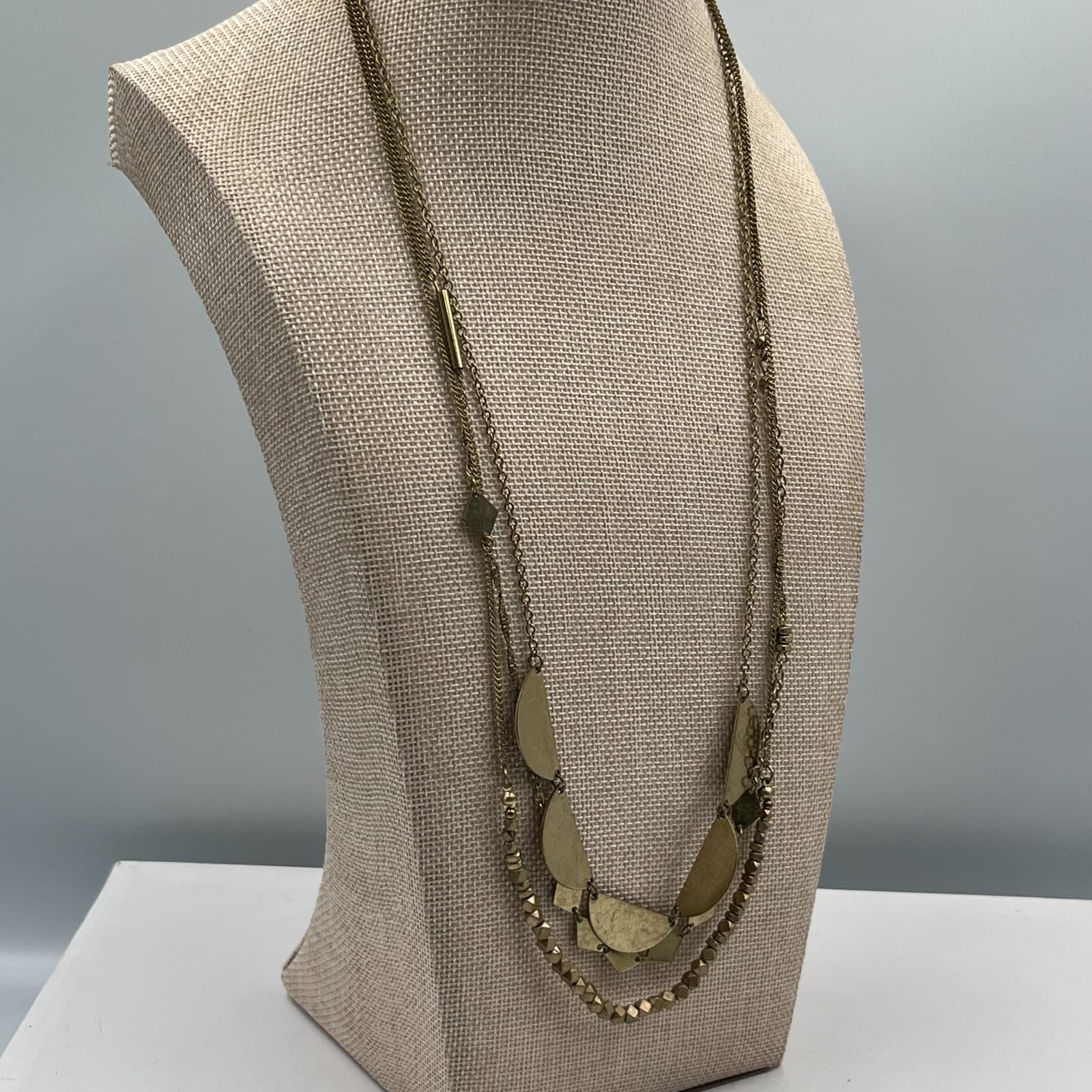 Vtg Brass Geometric Statement Necklace Boho Multi Strand Layered Bib Statement - Thumbnail 4