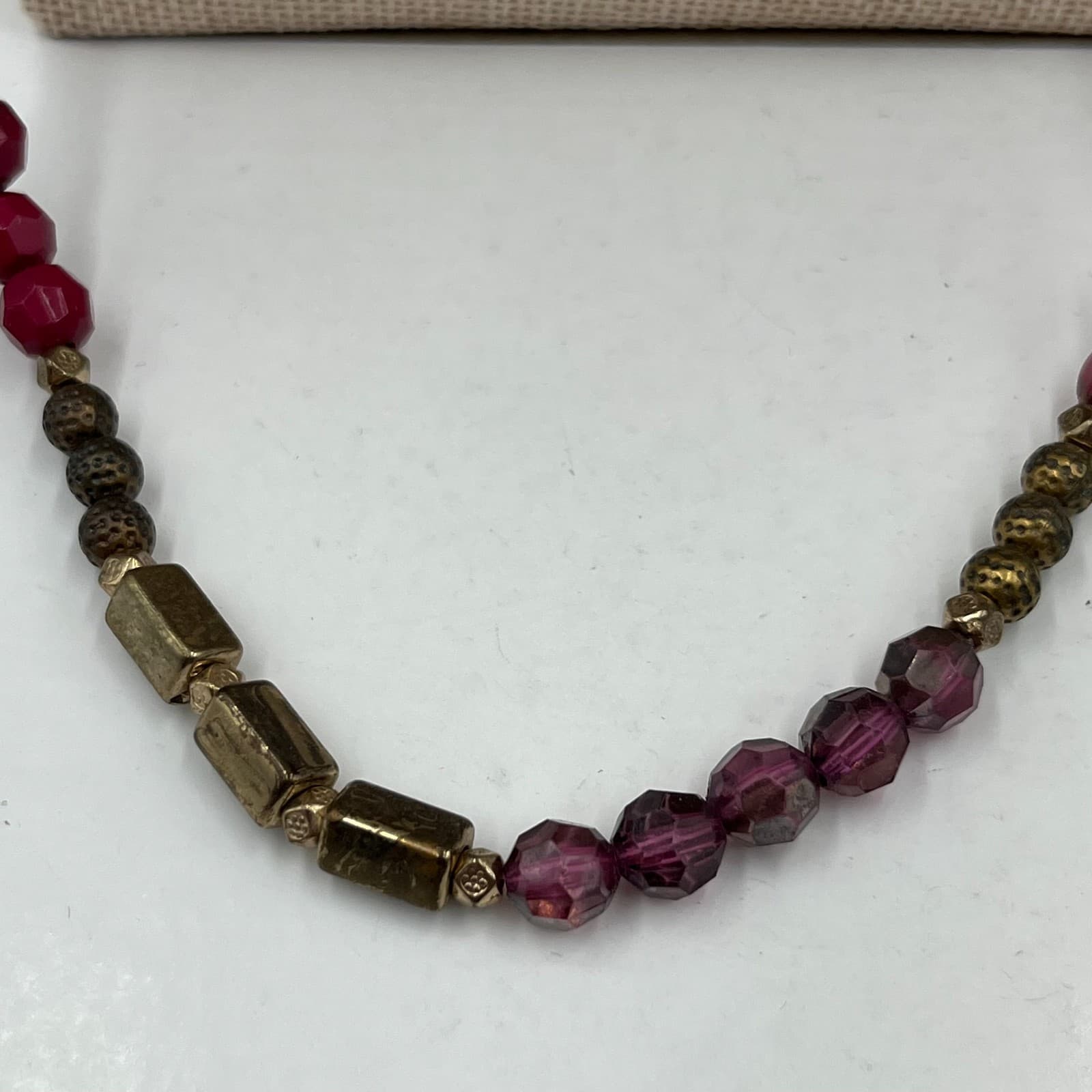 Vintage Red Bead Necklace Gold Tone Accents 24" Long Statement Costume Jewelry - Thumbnail 3