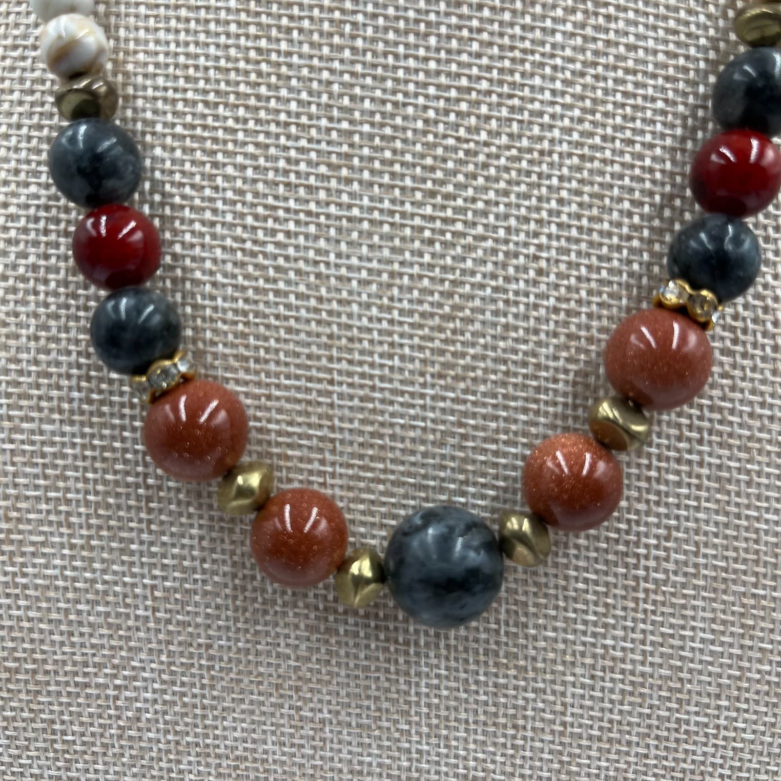 Vintage Multi Stone Beaded Necklace Mixed Gemstones Boho Statement 24" Estate - Thumbnail 4