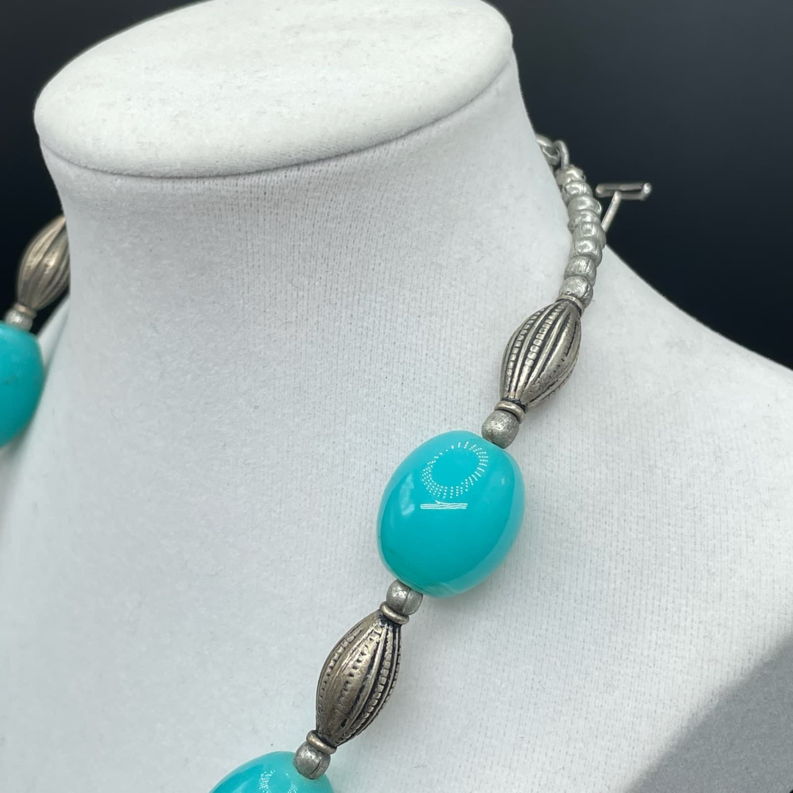 Vintage Classic Teal Blue Lobster Adjustable Chunky Glass Beaded Necklace - Thumbnail 7