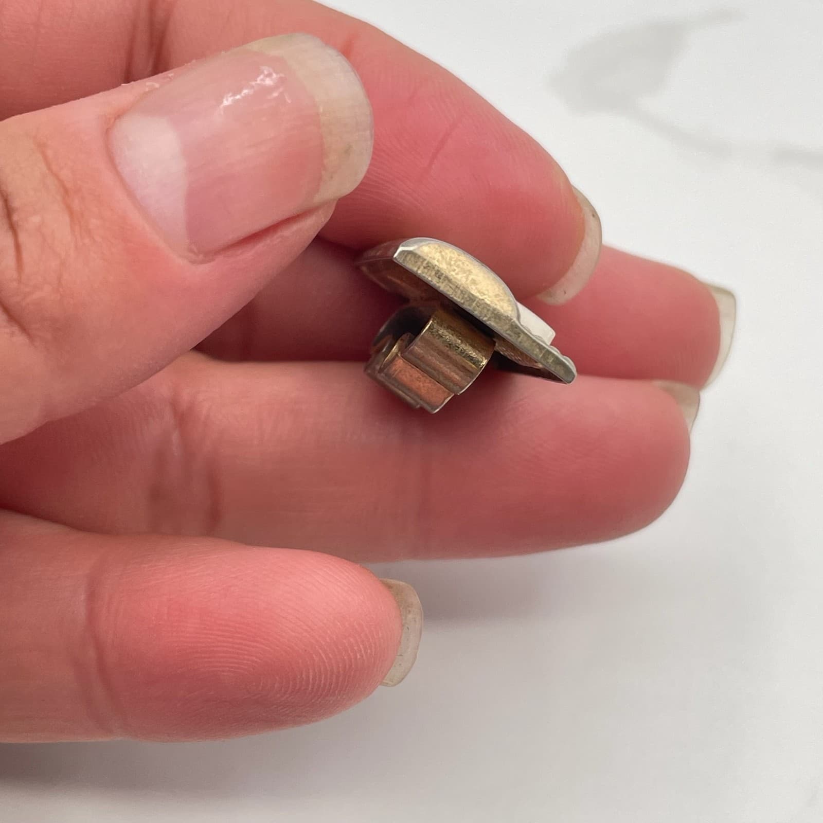 Vintage Art Deco Gold Tone Dress Clip Brooch Pin White Inlay Rectangular Classic - Thumbnail 8