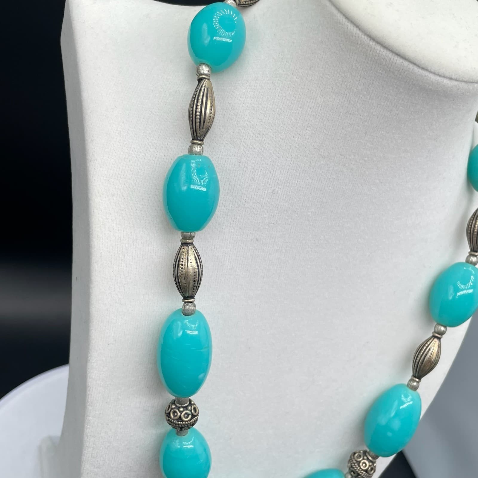 Vintage Classic Teal Blue Lobster Adjustable Chunky Glass Beaded Necklace - Thumbnail 3