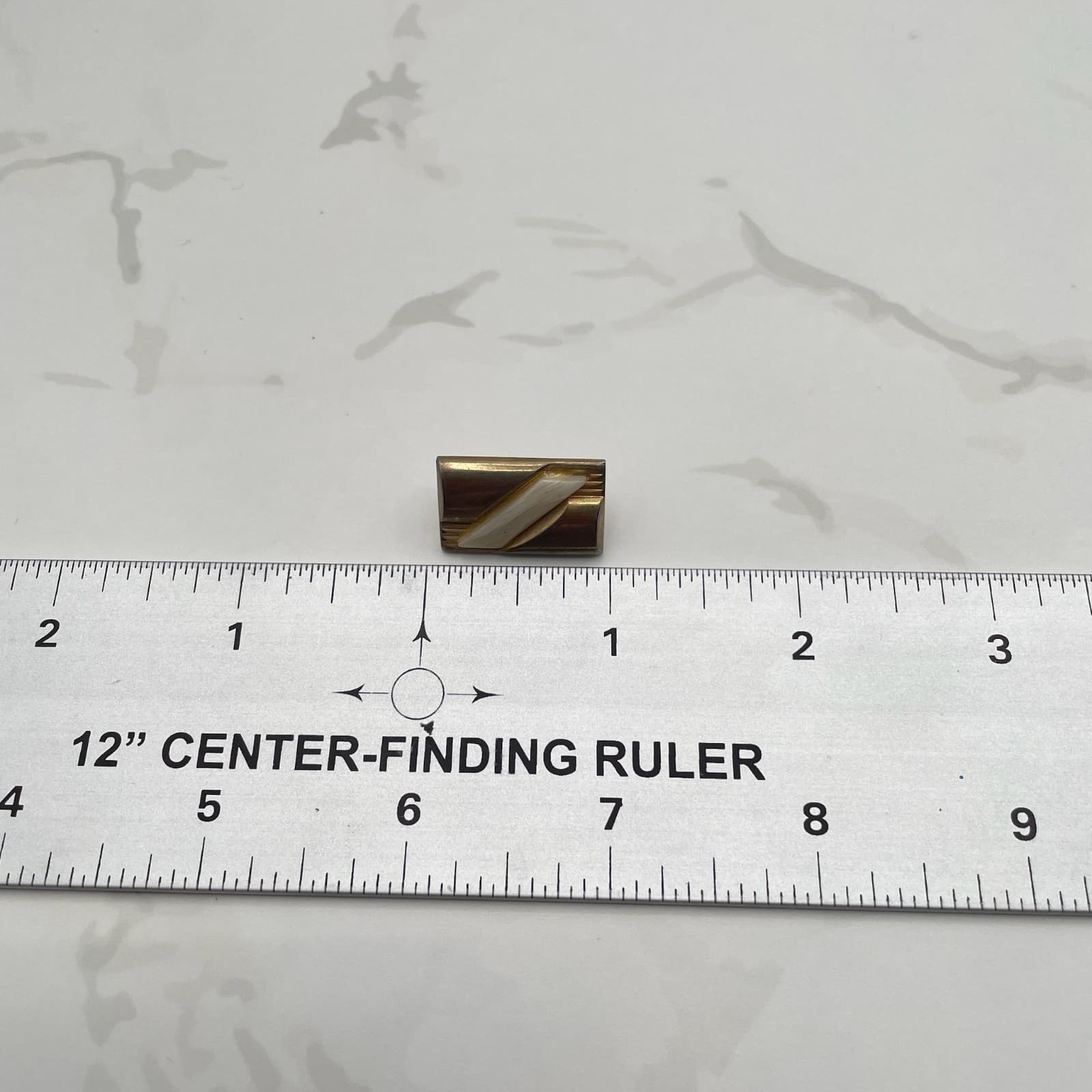 Vintage Art Deco Gold Tone Dress Clip Brooch Pin White Inlay Rectangular Classic - Thumbnail 2