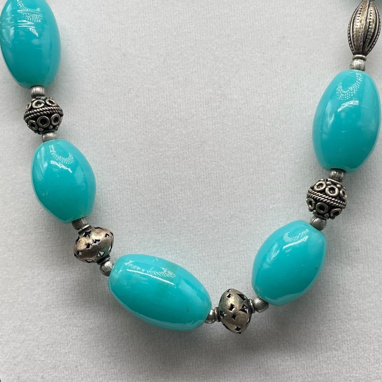 Vintage Classic Teal Blue Lobster Adjustable Chunky Glass Beaded Necklace - Thumbnail 5