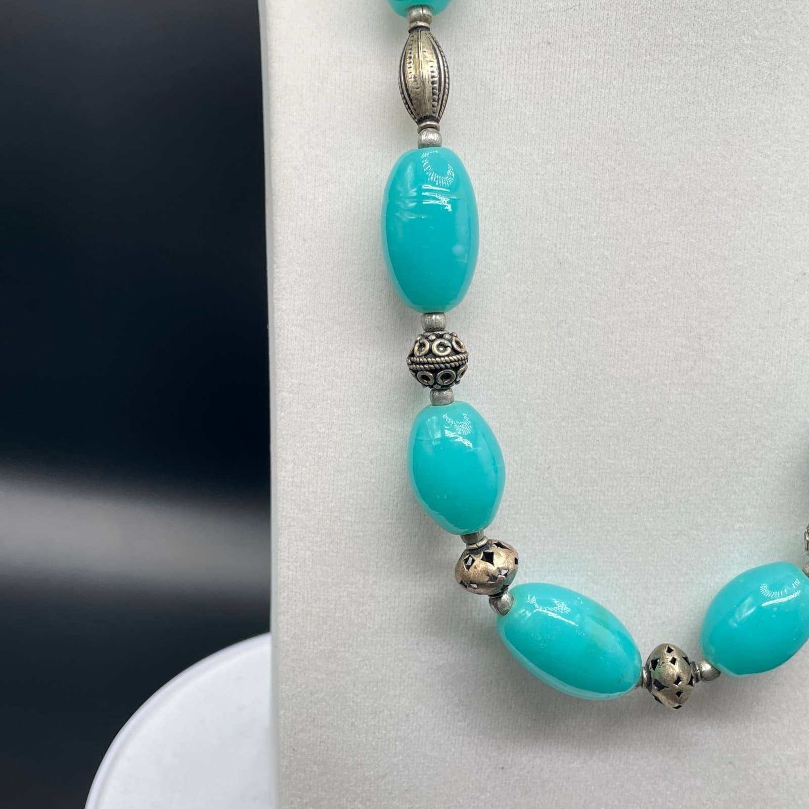 Vintage Classic Teal Blue Lobster Adjustable Chunky Glass Beaded Necklace - Thumbnail 4