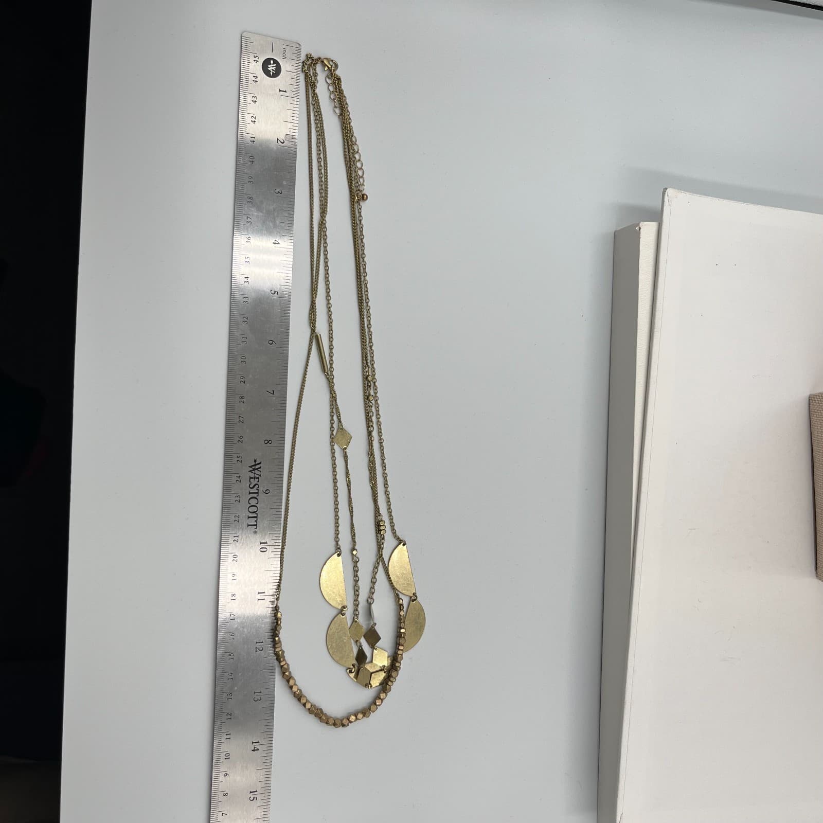 Vtg Brass Geometric Statement Necklace Boho Multi Strand Layered Bib Statement - Thumbnail 7