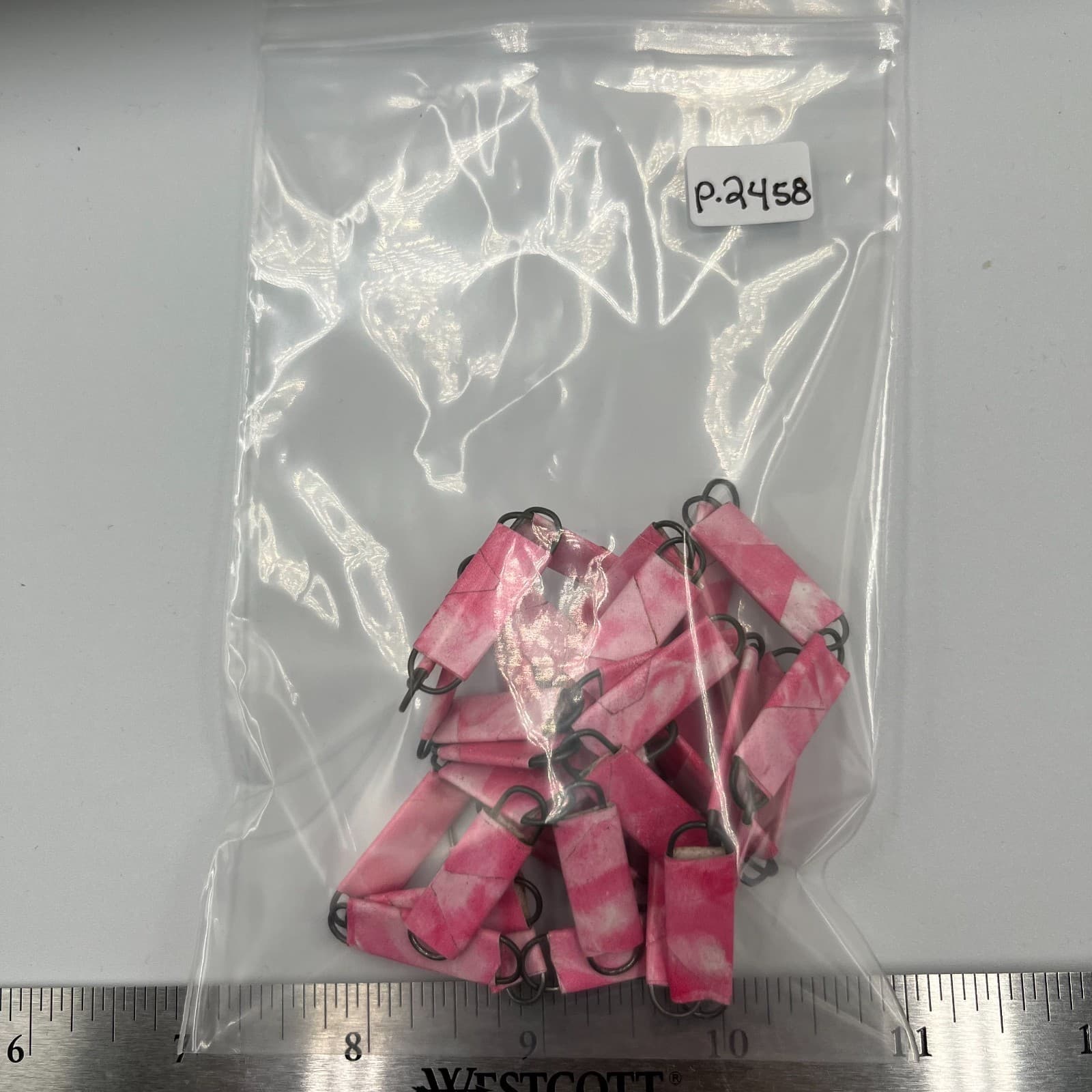 Vintage Pink Marbleized Rectangular Link Lariat Necklace Y-Shape Tassel 18" Boho - Thumbnail 8