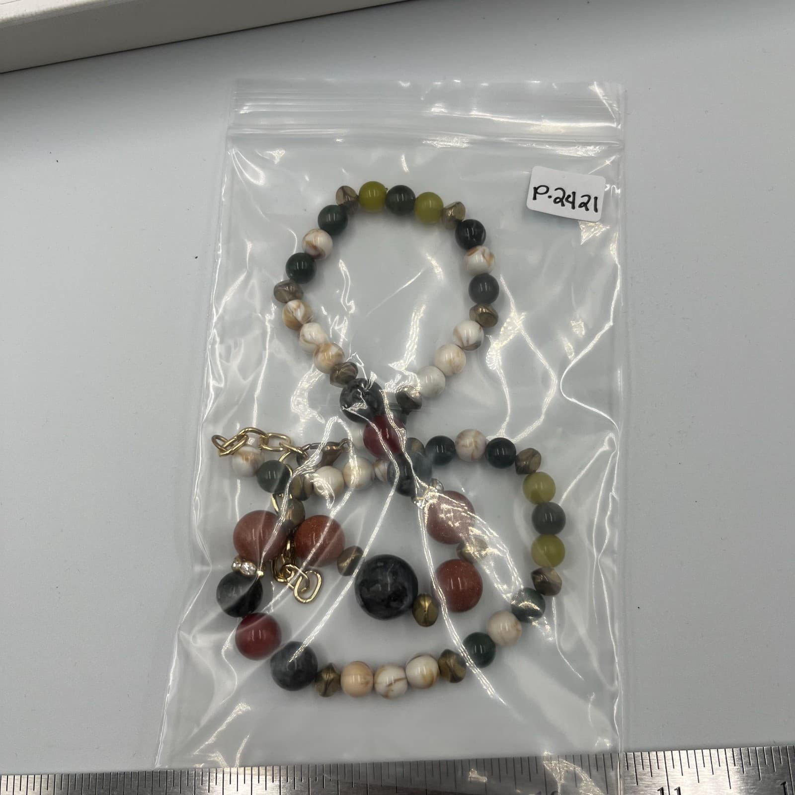 Vintage Multi Stone Beaded Necklace Mixed Gemstones Boho Statement 24" Estate - Thumbnail 8