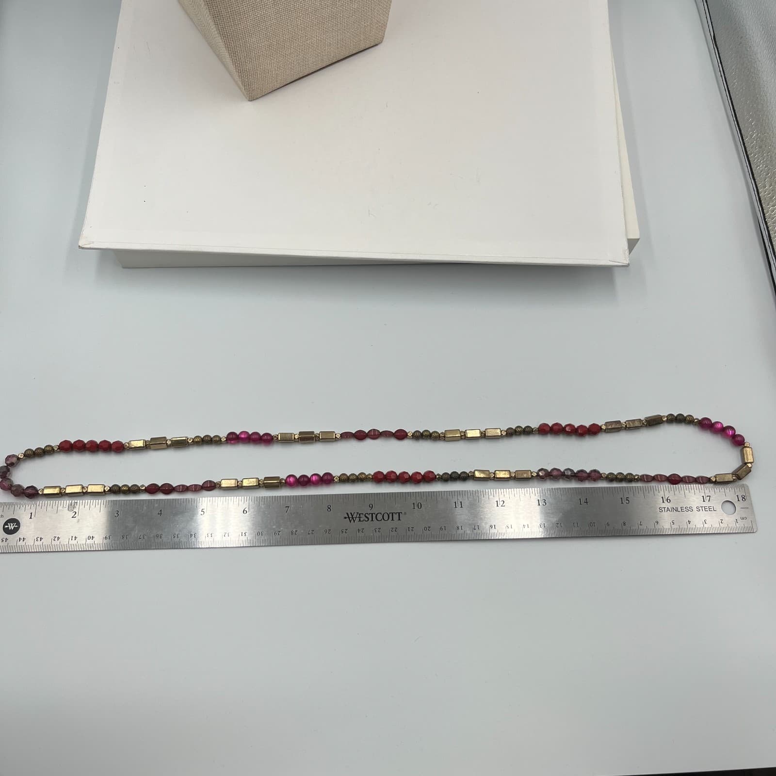 Vintage Red Bead Necklace Gold Tone Accents 24" Long Statement Costume Jewelry - Thumbnail 7