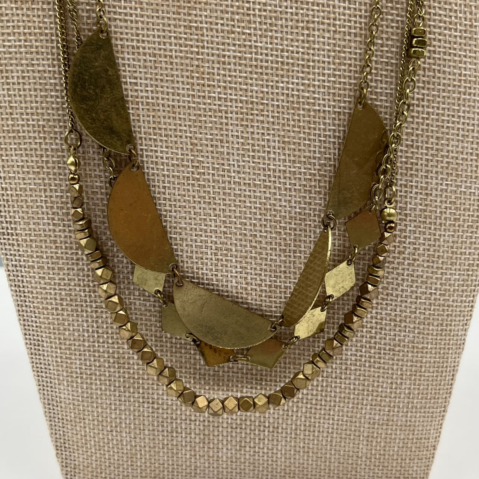 Vtg Brass Geometric Statement Necklace Boho Multi Strand Layered Bib Statement - Thumbnail 3