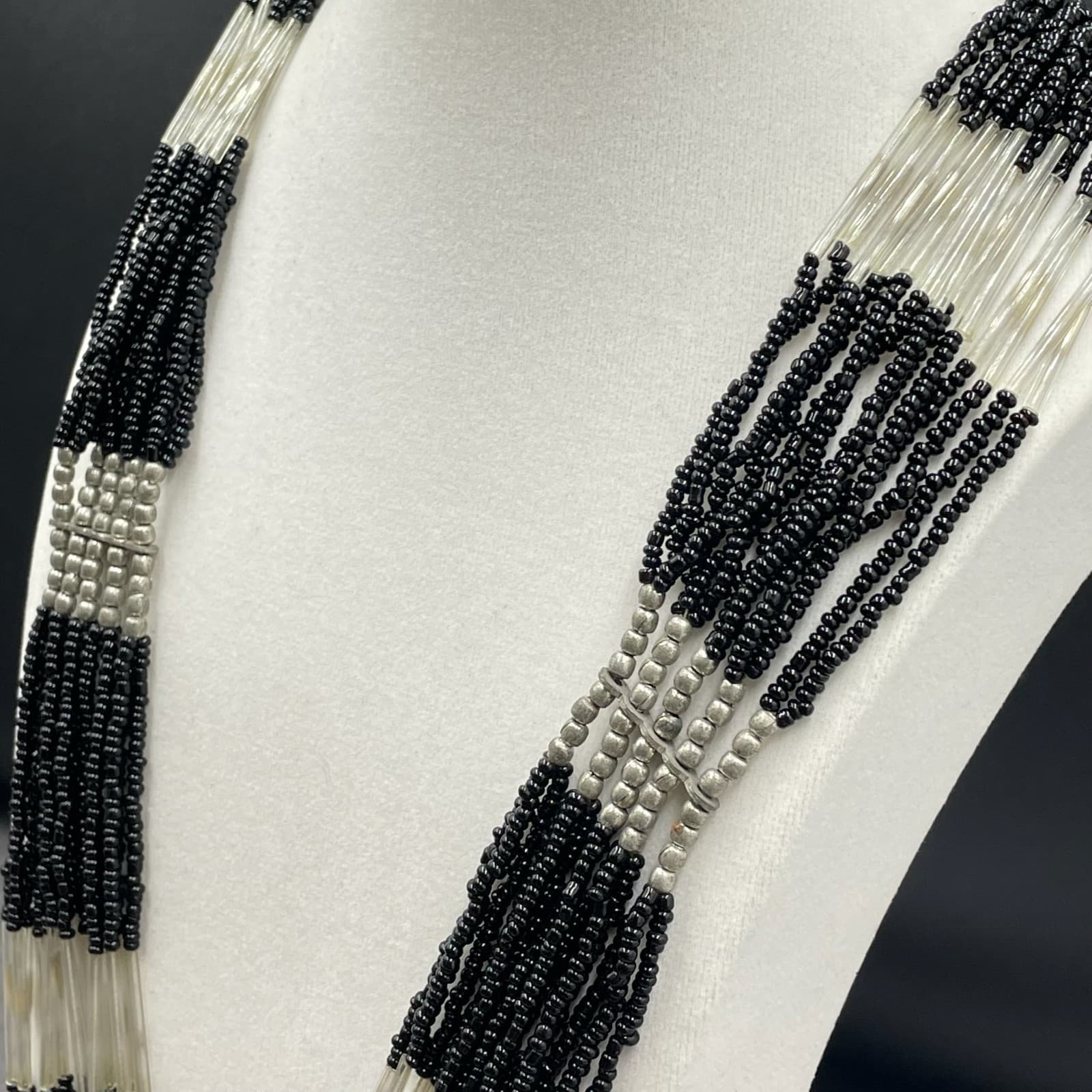 Vintage Multistrand Black Silver-Tone Retro Lobster Beaded Necklace - Size 18" - Thumbnail 8